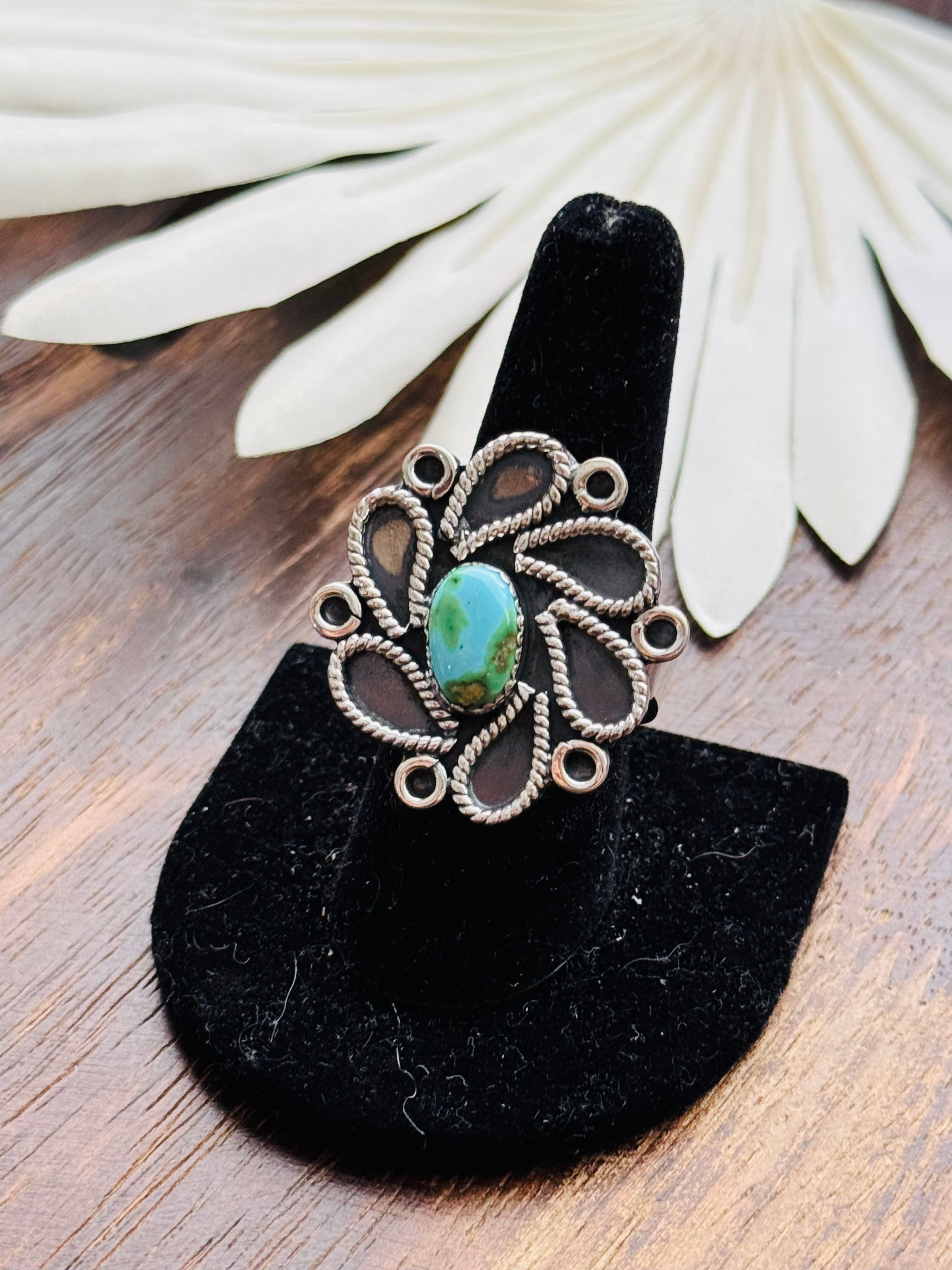 Southwest Handmade Sonoran Mountain Turquoise & Sterling Silver Adjustable Cluster Ring