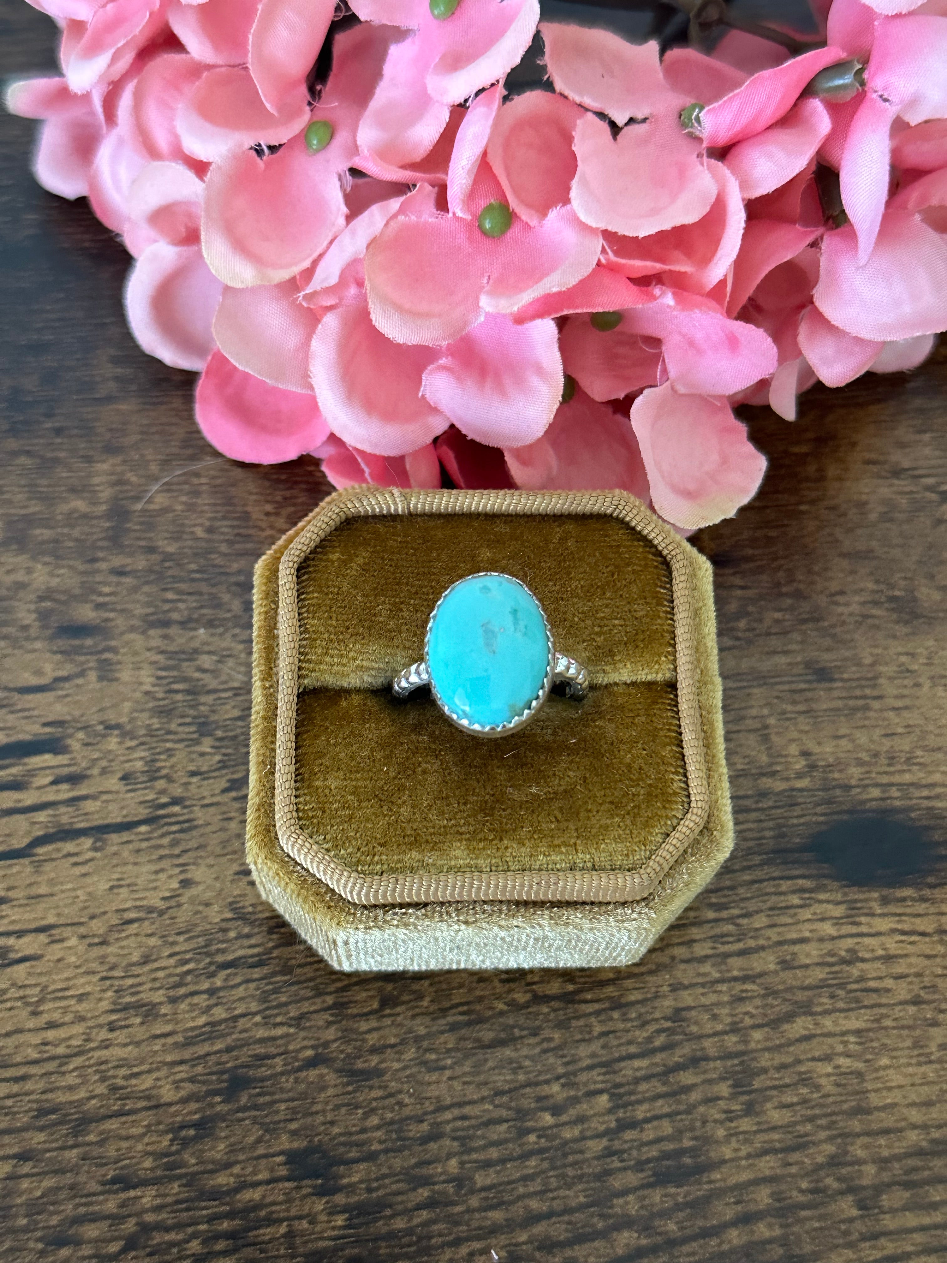 Southwest Handmade Kingman Turquoise & Sterling Silver Ring Size 6.75