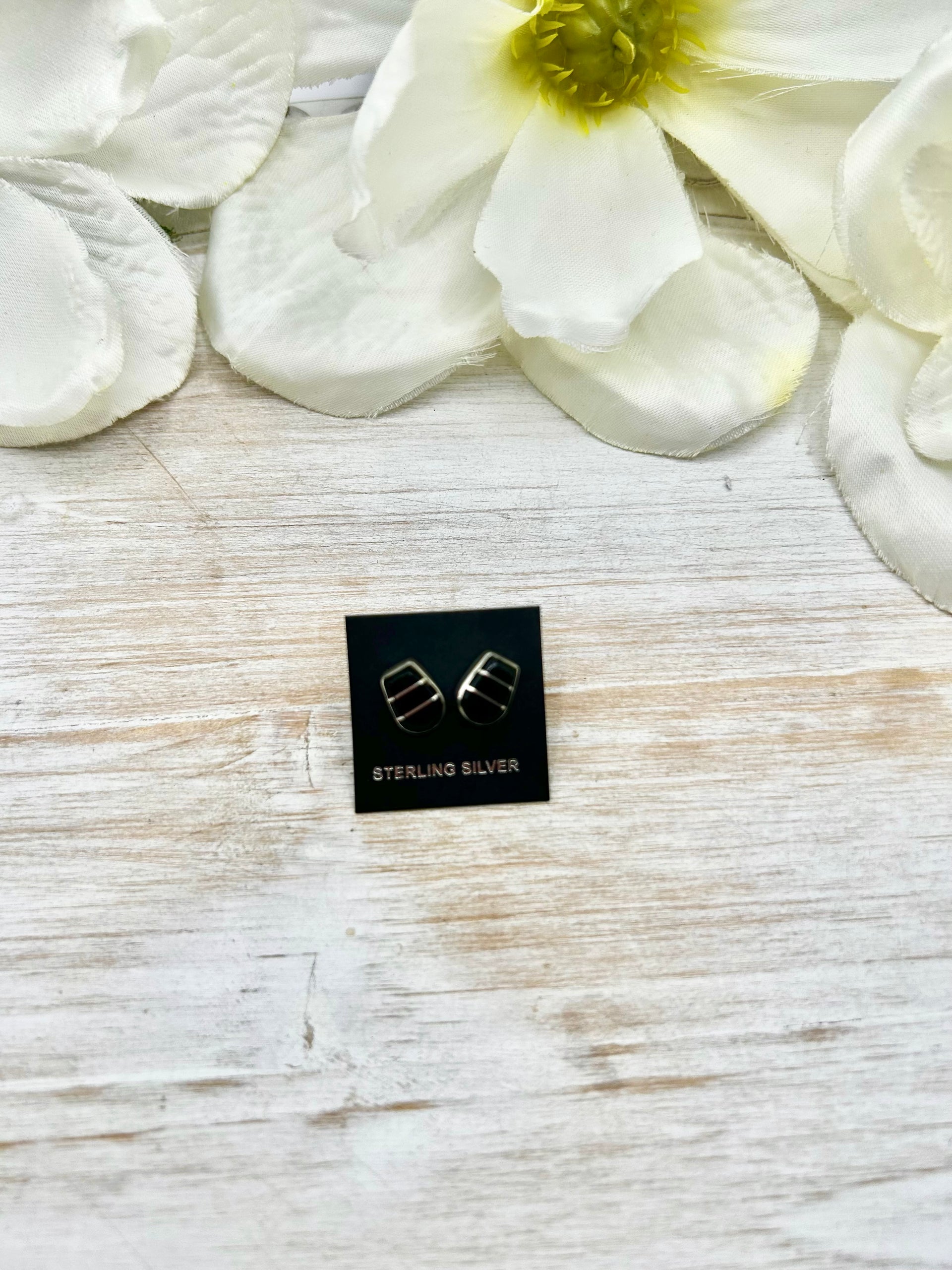 Navajo Made Onyx & Sterling Silver Post Earrings