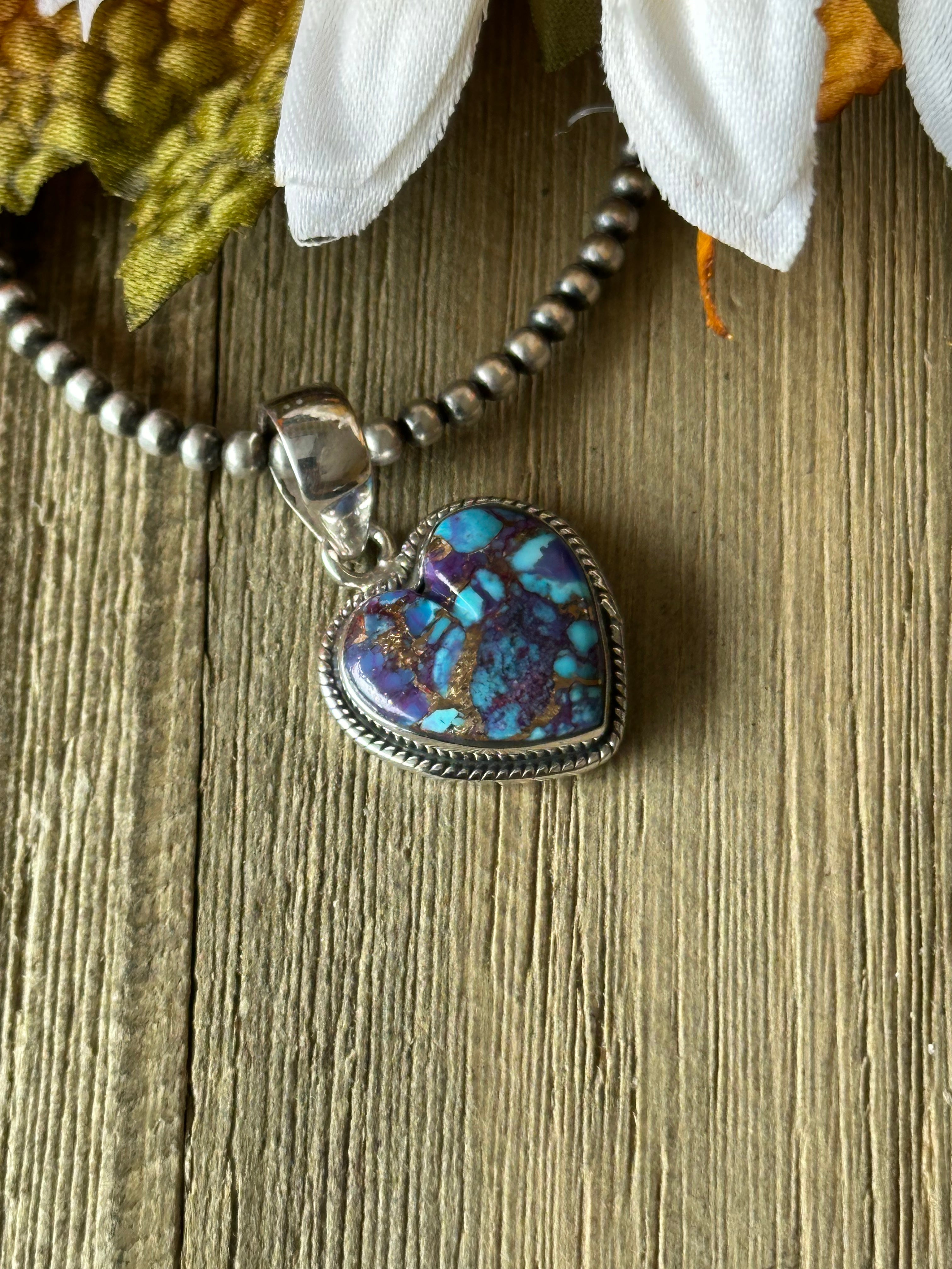 Southwest Handmade Purple Mohave Turquoise & Sterling Silver Heart Pendant