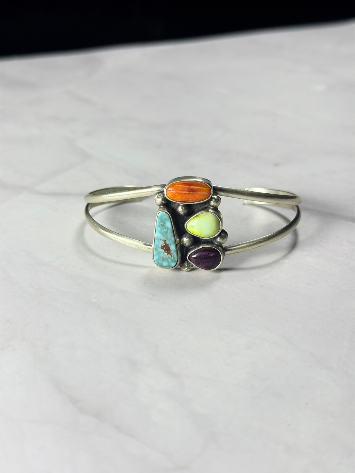 Danny Henio Multi Stone & Sterling Silver Cluster Cuff Bracelet