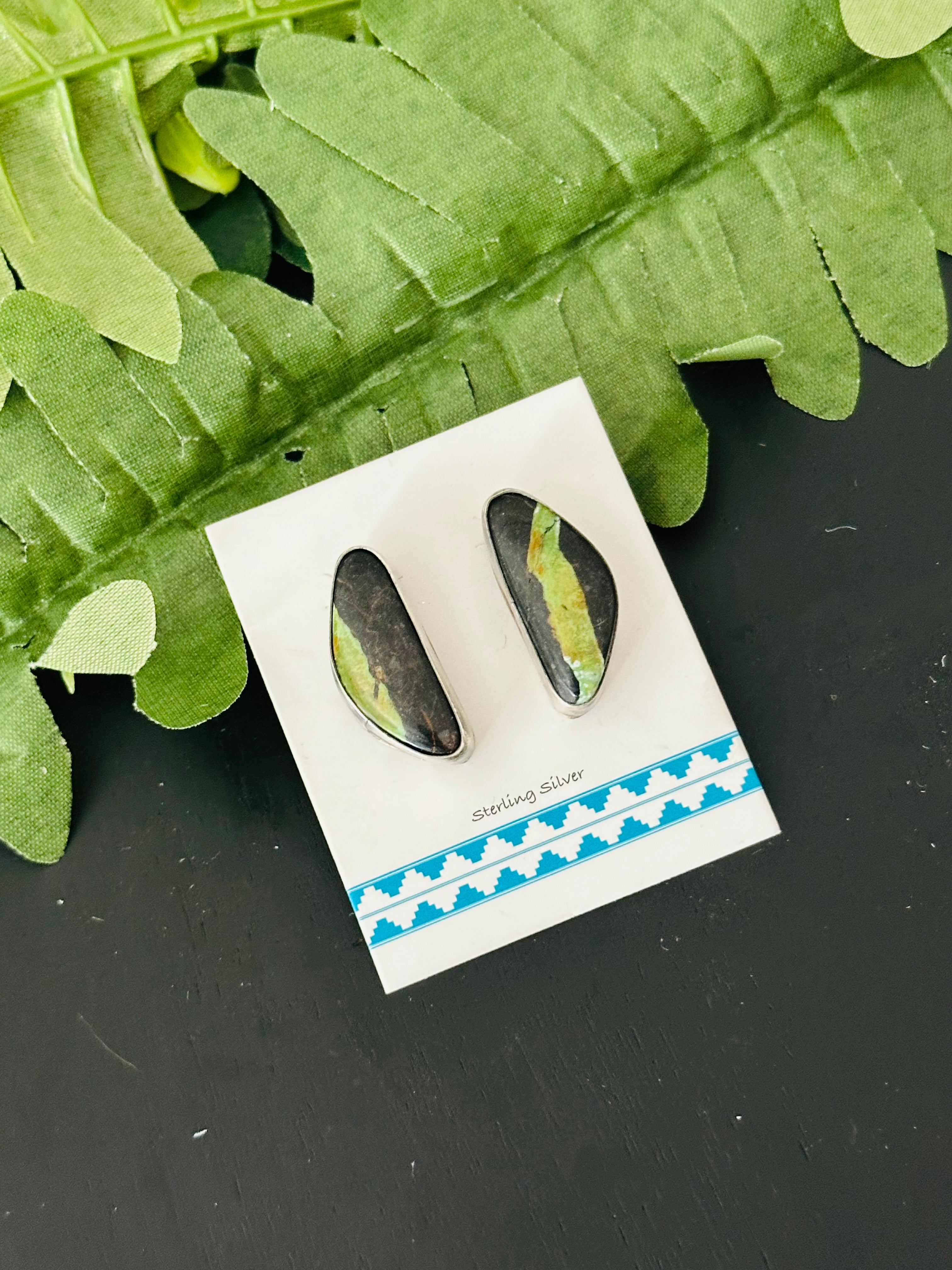 Pete Skeets Black Jack Turquoise & Sterling Silver Post Earrings