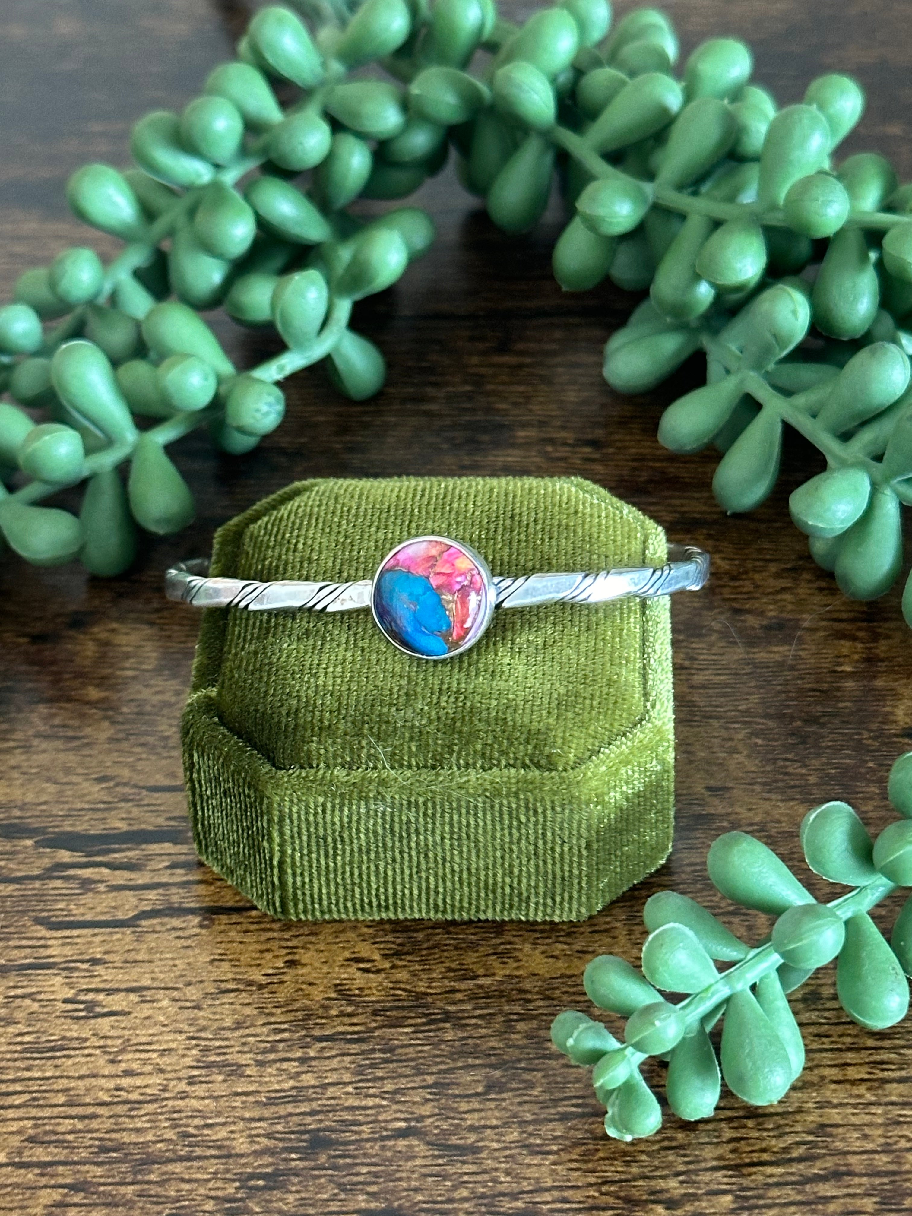 Navajo Made Pink Mohave Turquoise & Sterling Silver Cuff Bracelet