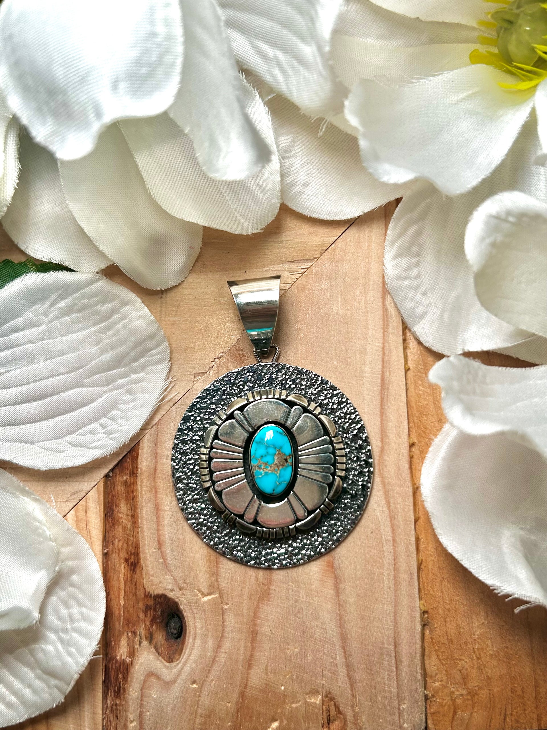 Navajo Made Kingman Turquoise & Sterling Silver Pendant