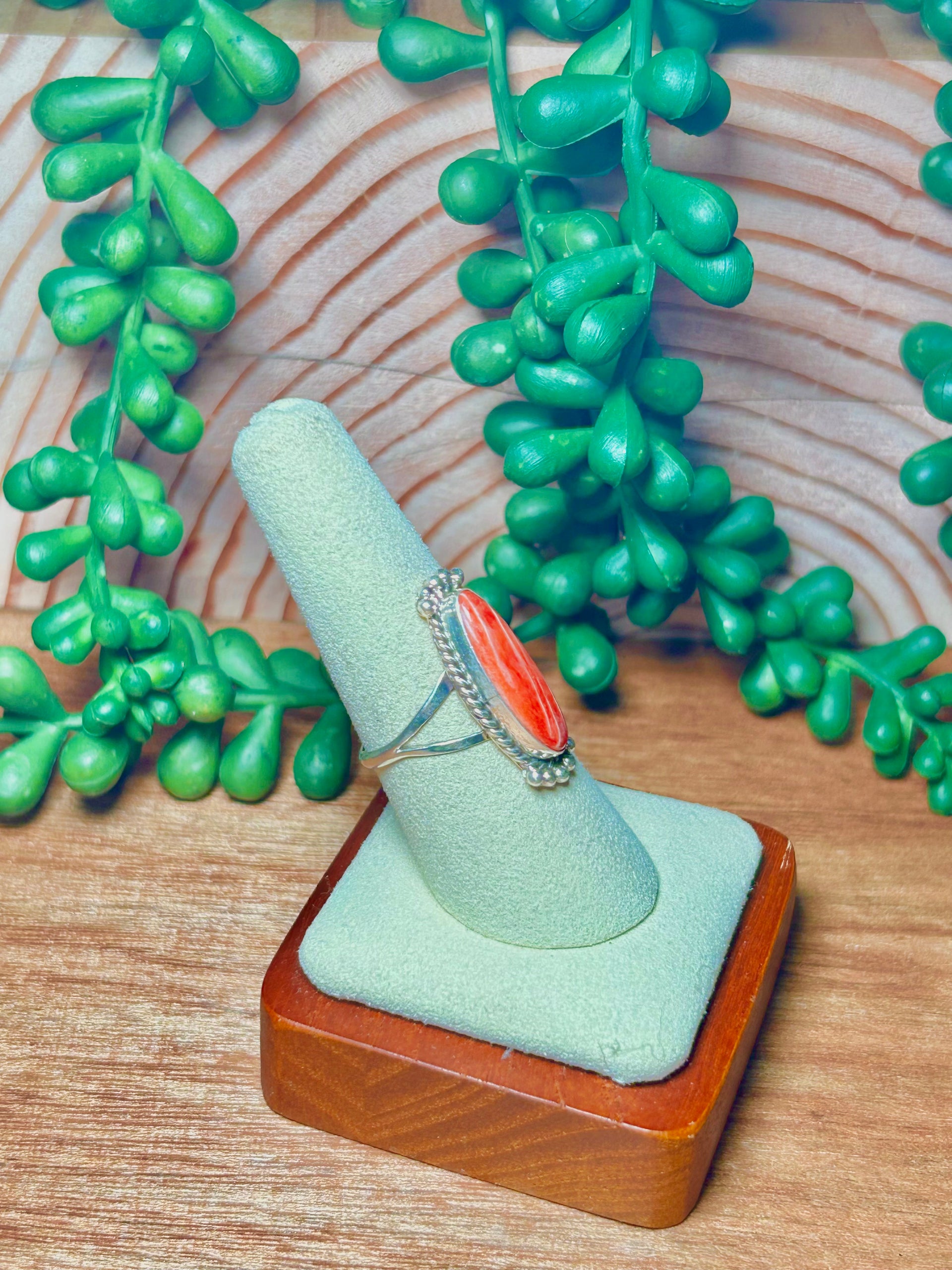 Navajo Made Spiny Oyster & Sterling Silver Ring 8