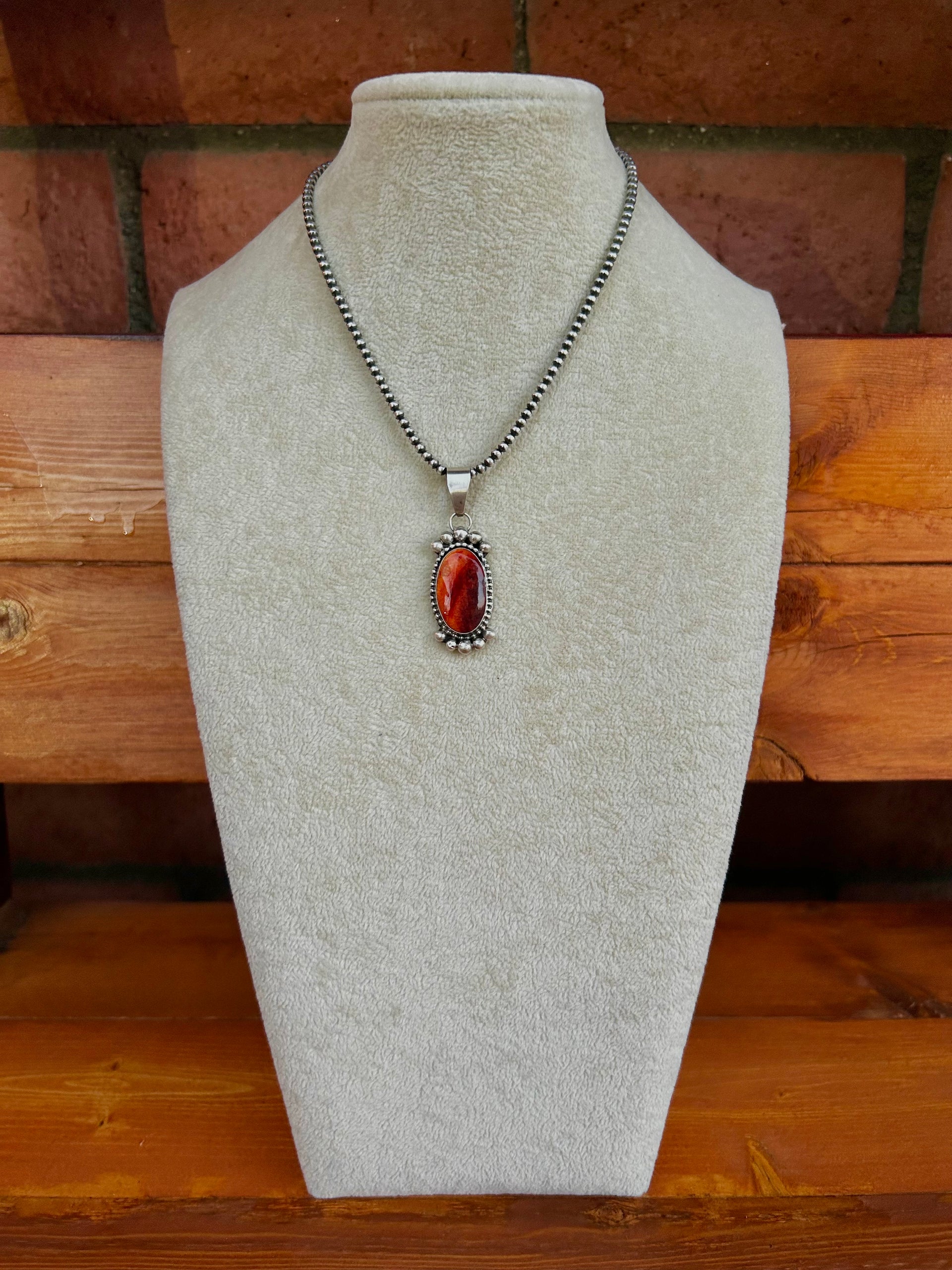 Navajo Made Spiny Oyster & Sterling Silver Pendant