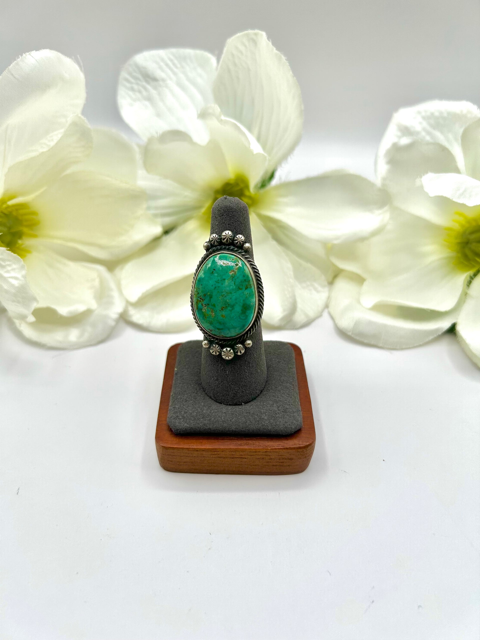 Navajo Made Kingman Turquoise & Sterling Silver Ring Size 7.25