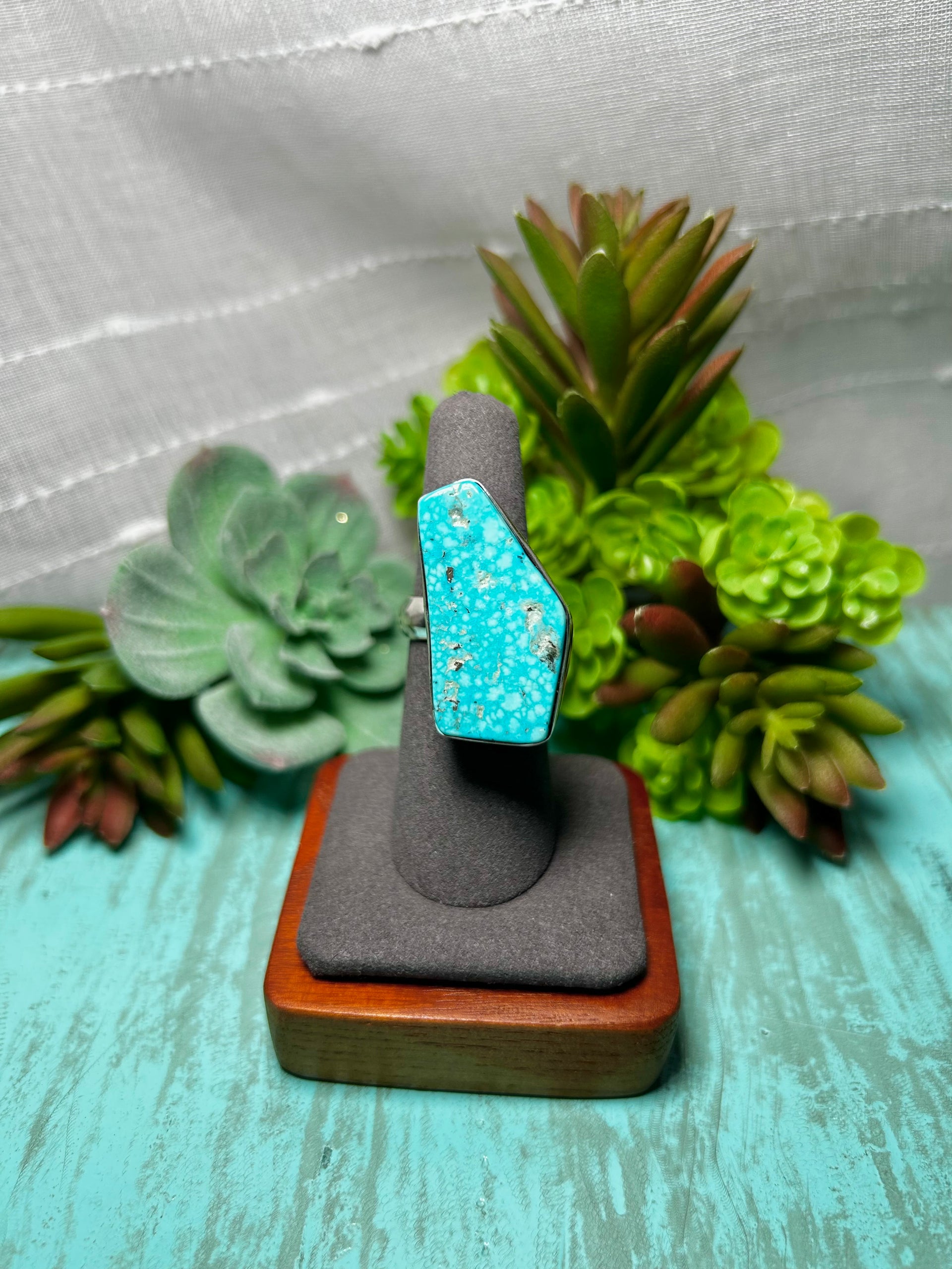 Navajo Made Kingman Turquoise & Sterling Sliver Ring Size 6.25