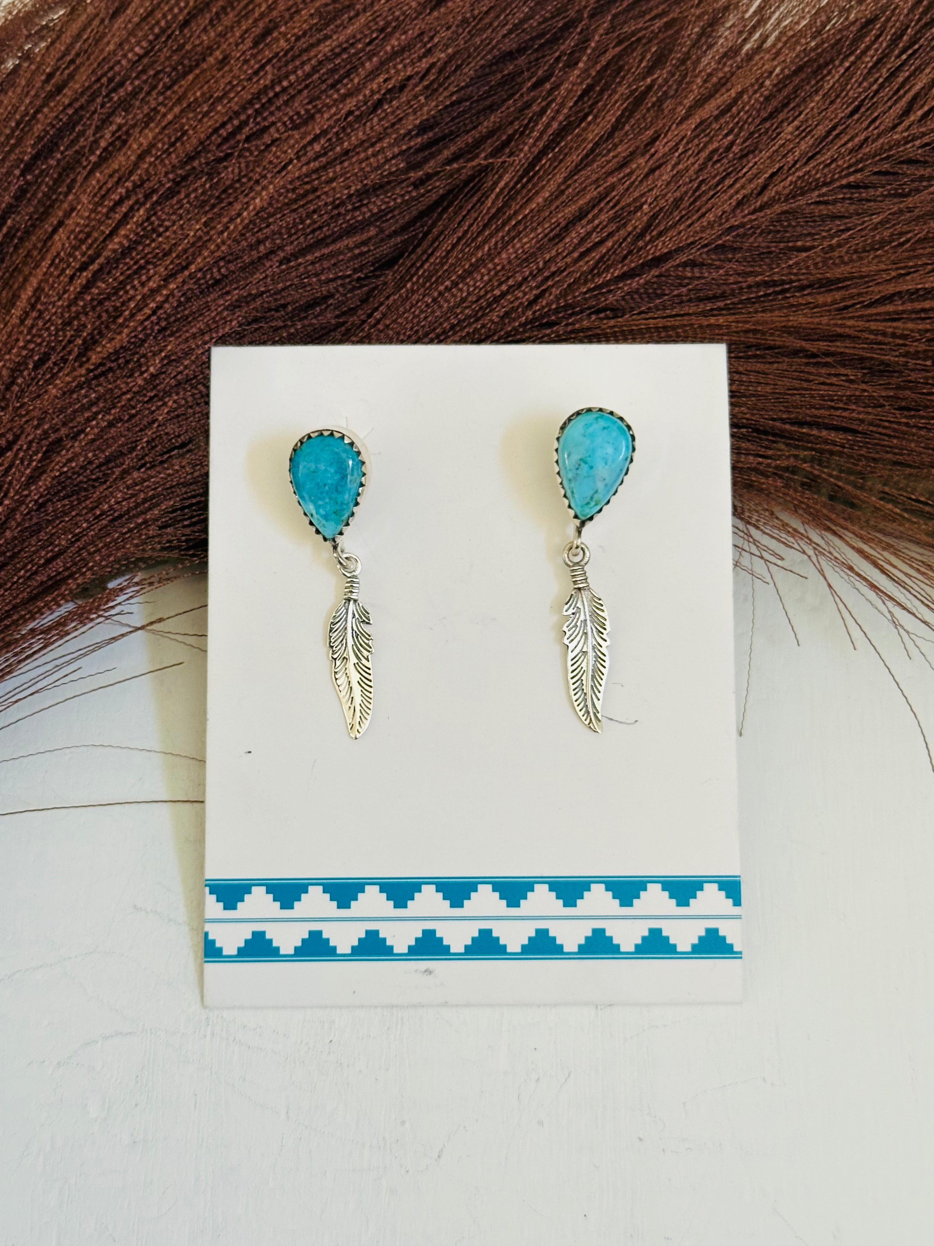 TTD “Heather” Kingman Turquoise & Sterling Silver Post Dangle Earrings