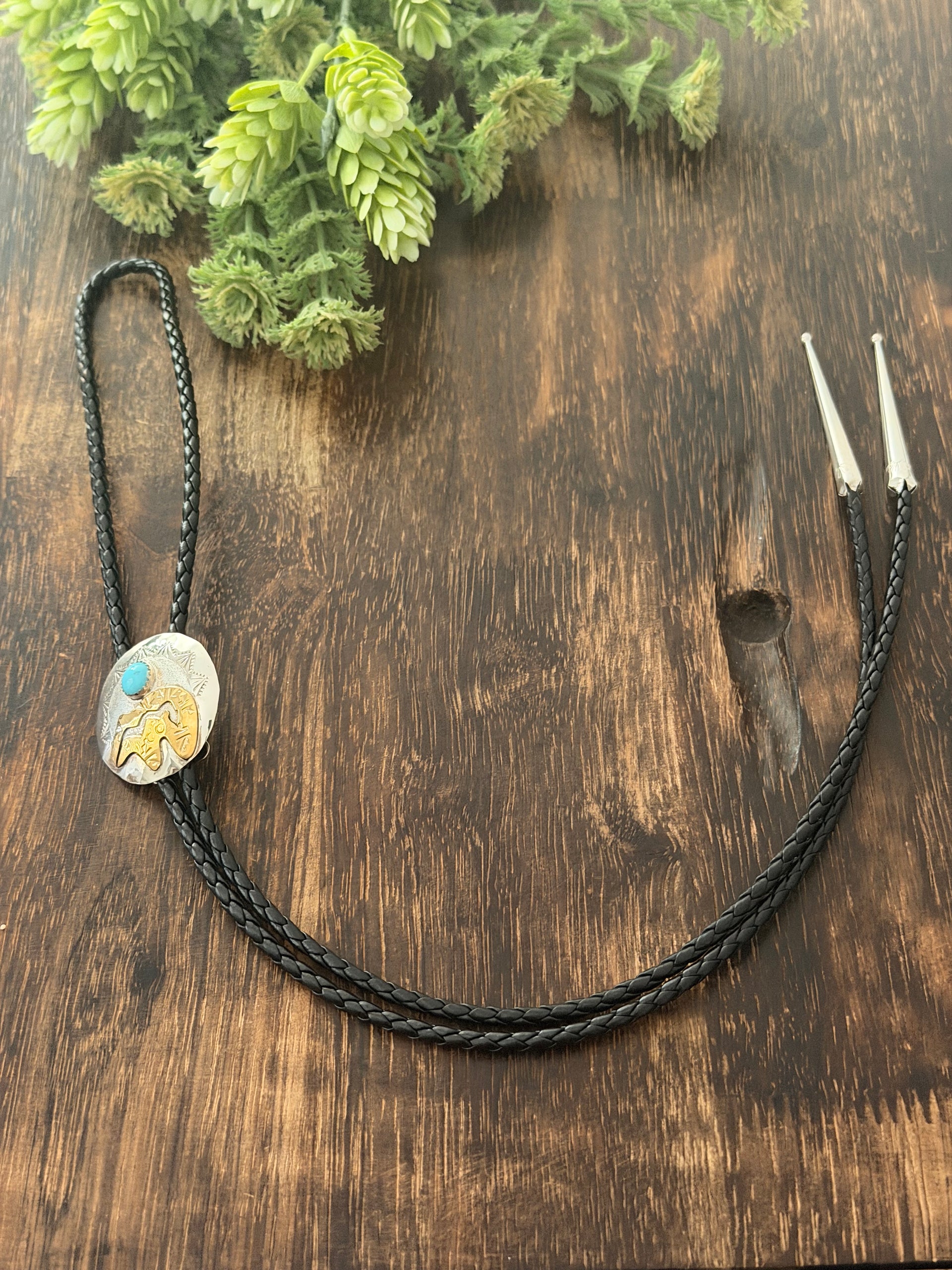 Navajo Made Kingman Turquoise & Sterling Silver Bolo Tie