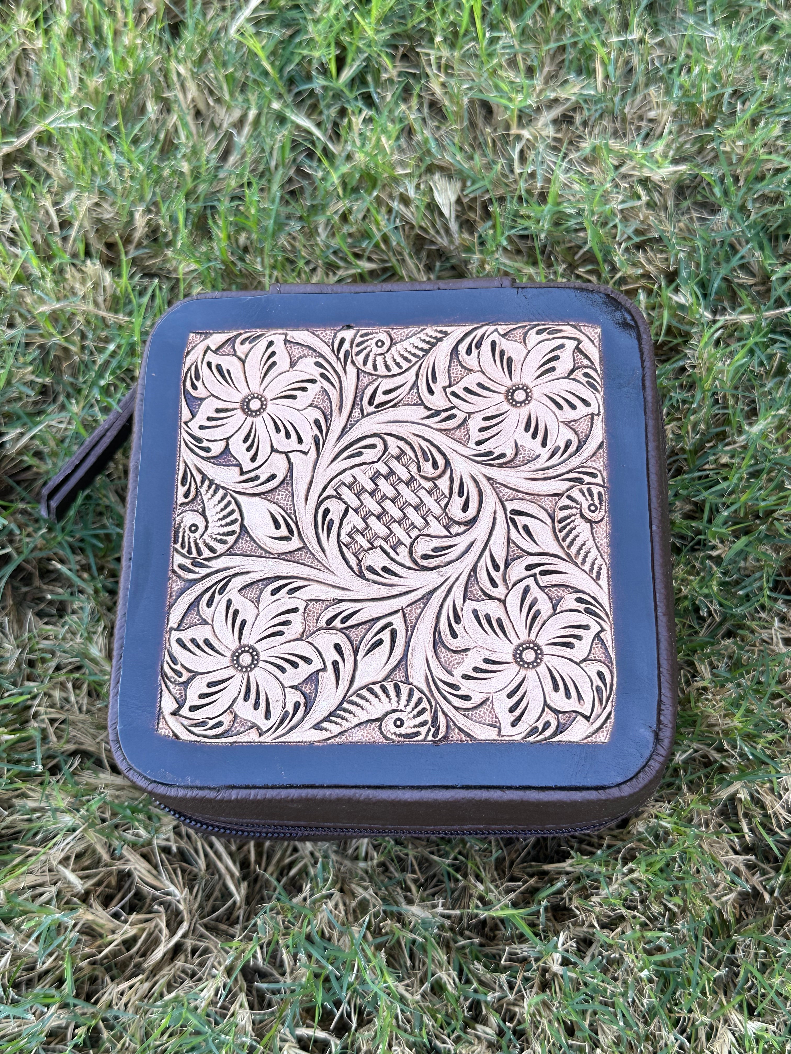 Genuine Tooled Leather Cowhide Jewelry Box