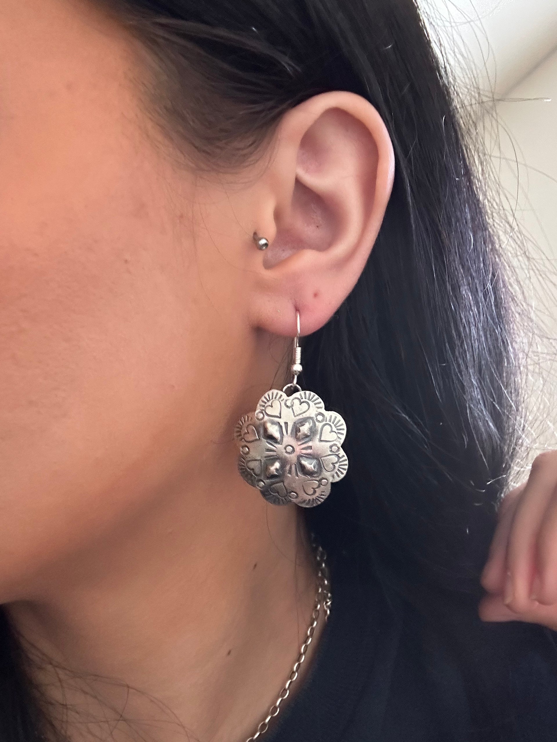 Tim Yazzie Sterling Silver Heart Dangle Earrings