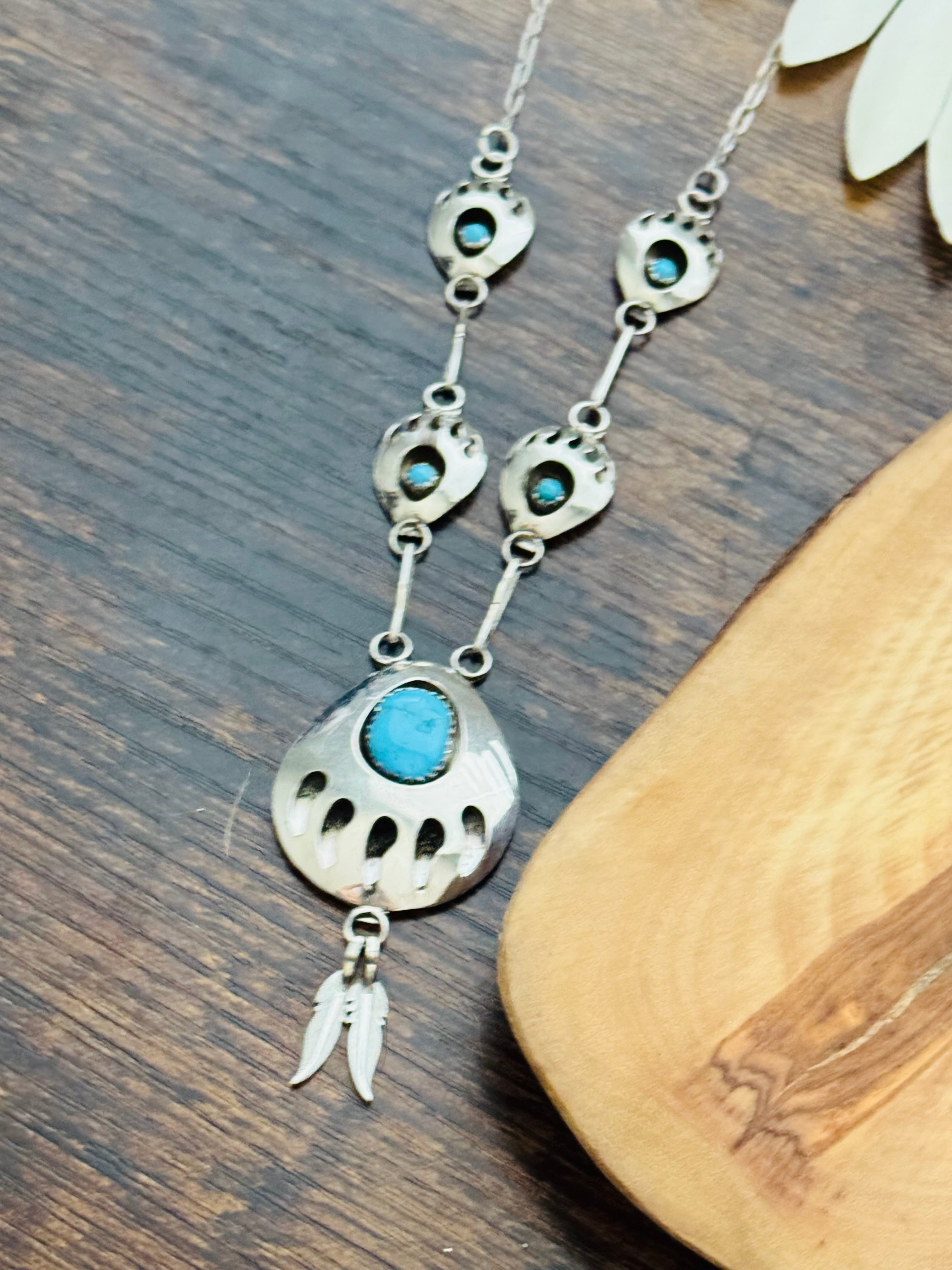 Navajo Made Kingman Turquoise and Sterling Silver Necklace Set