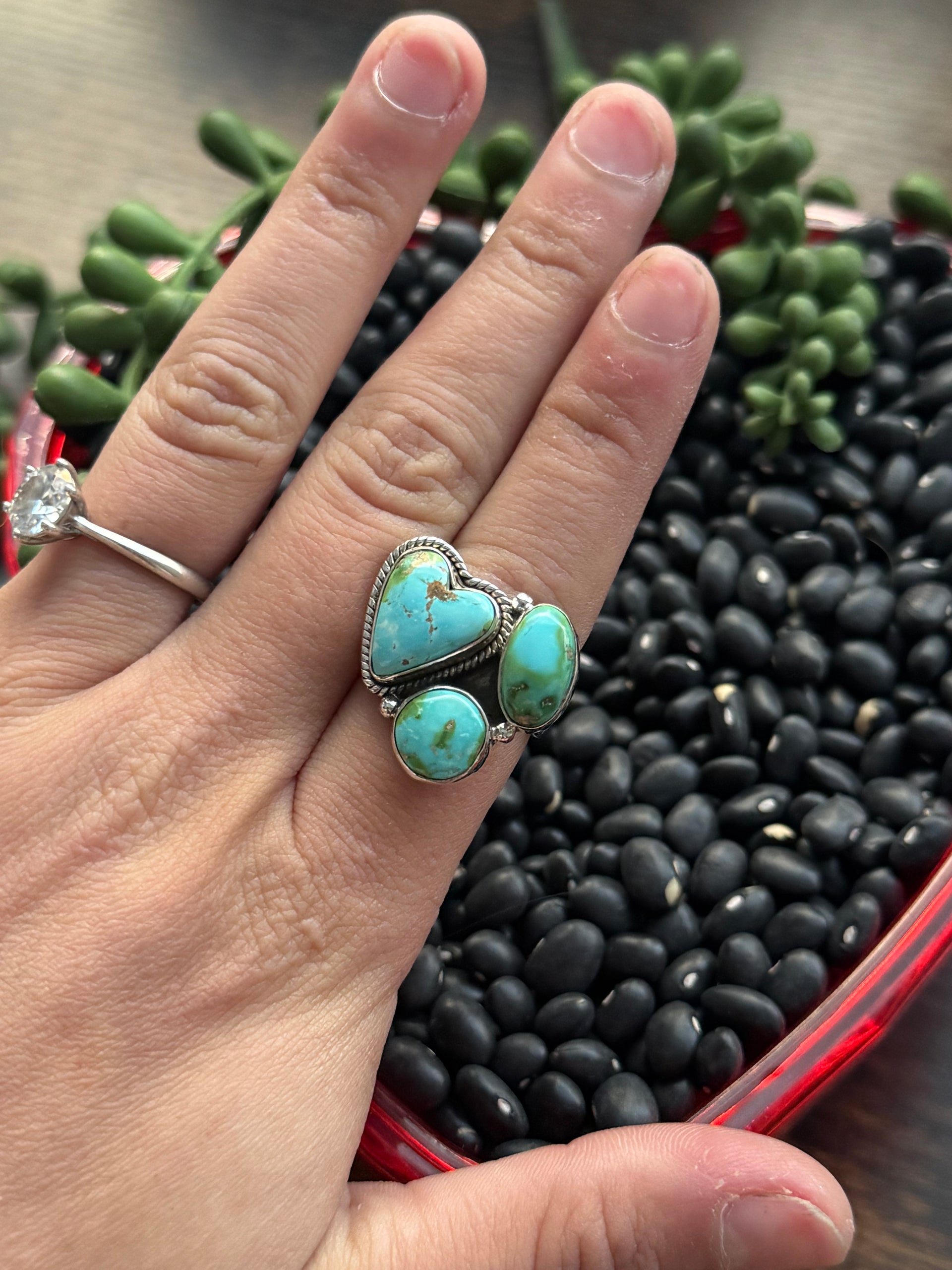 Southwest Handmade Sonoran Mountain Turquoise & Sterling Silver Adjustable Cluster Ring
