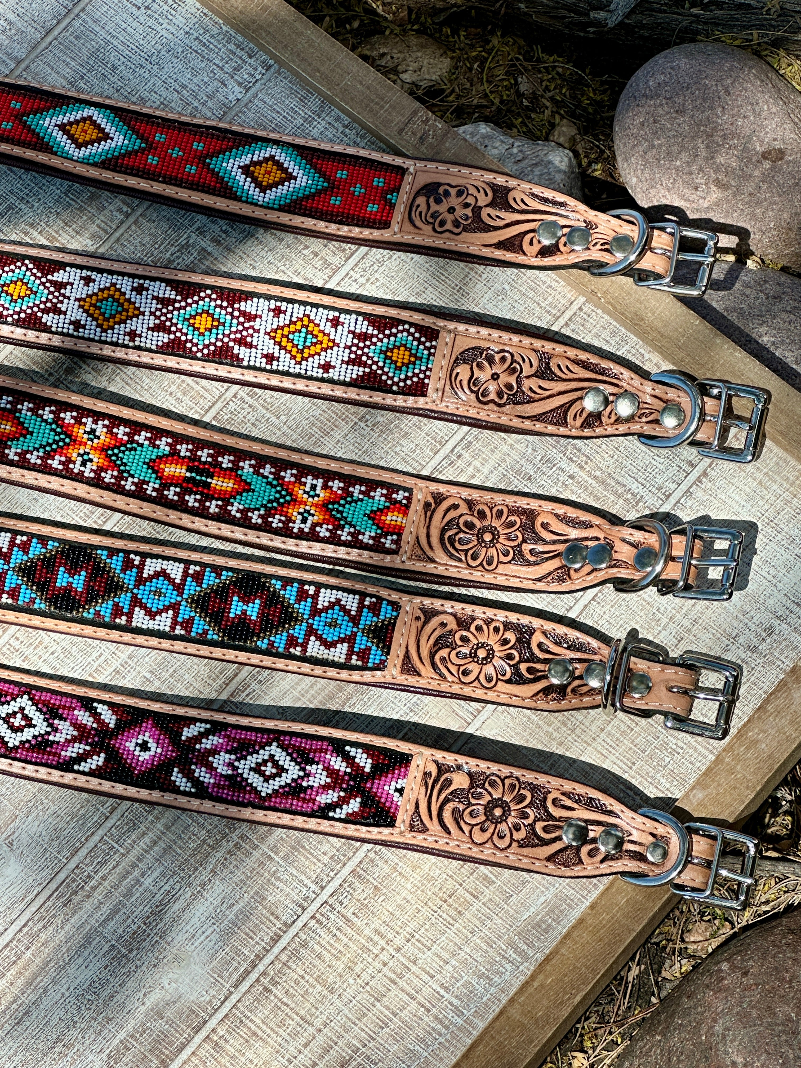 Genuine Leather Beaded Dog Collar