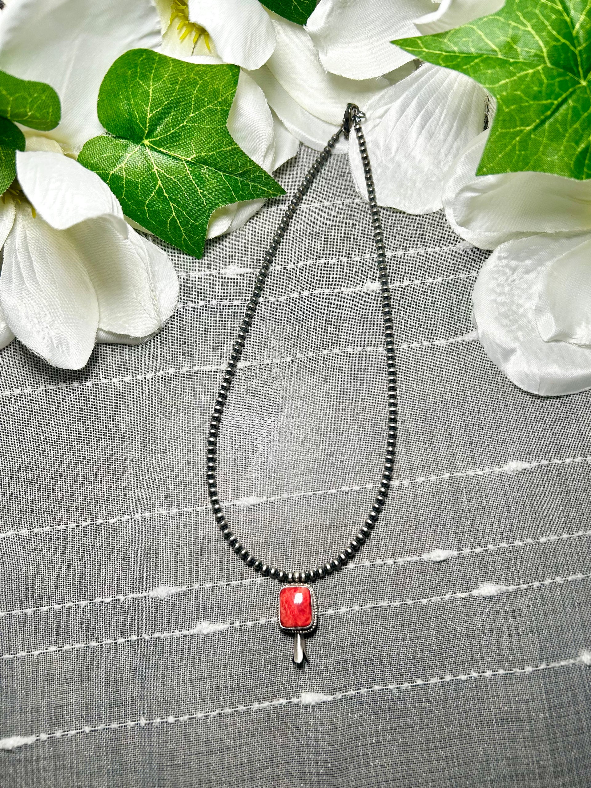 George Rios Spiny Oyster & Sterling Silver Necklace