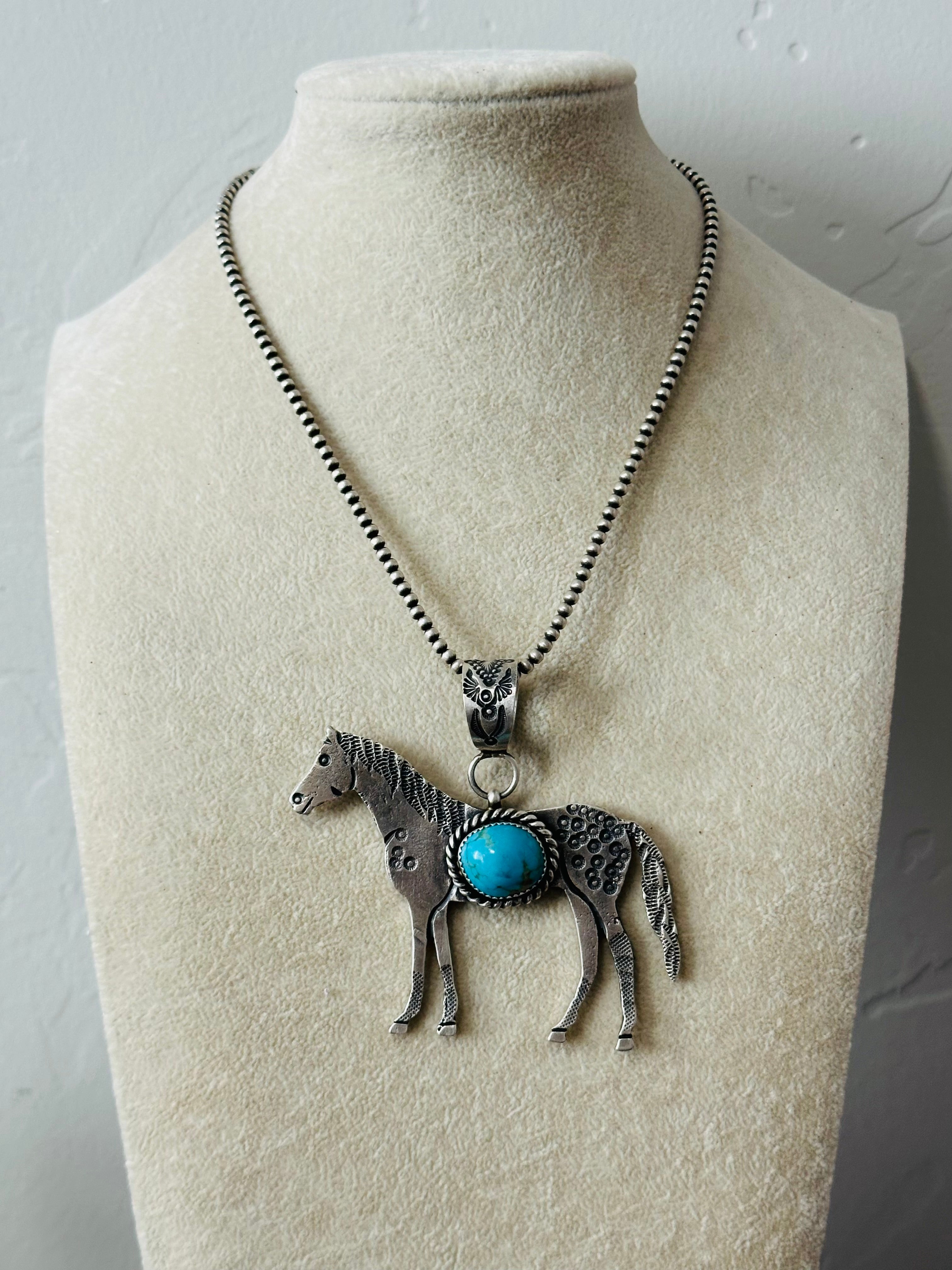 Kindale Billah Kingman Turquoise & Sterling Silver horse Pendant