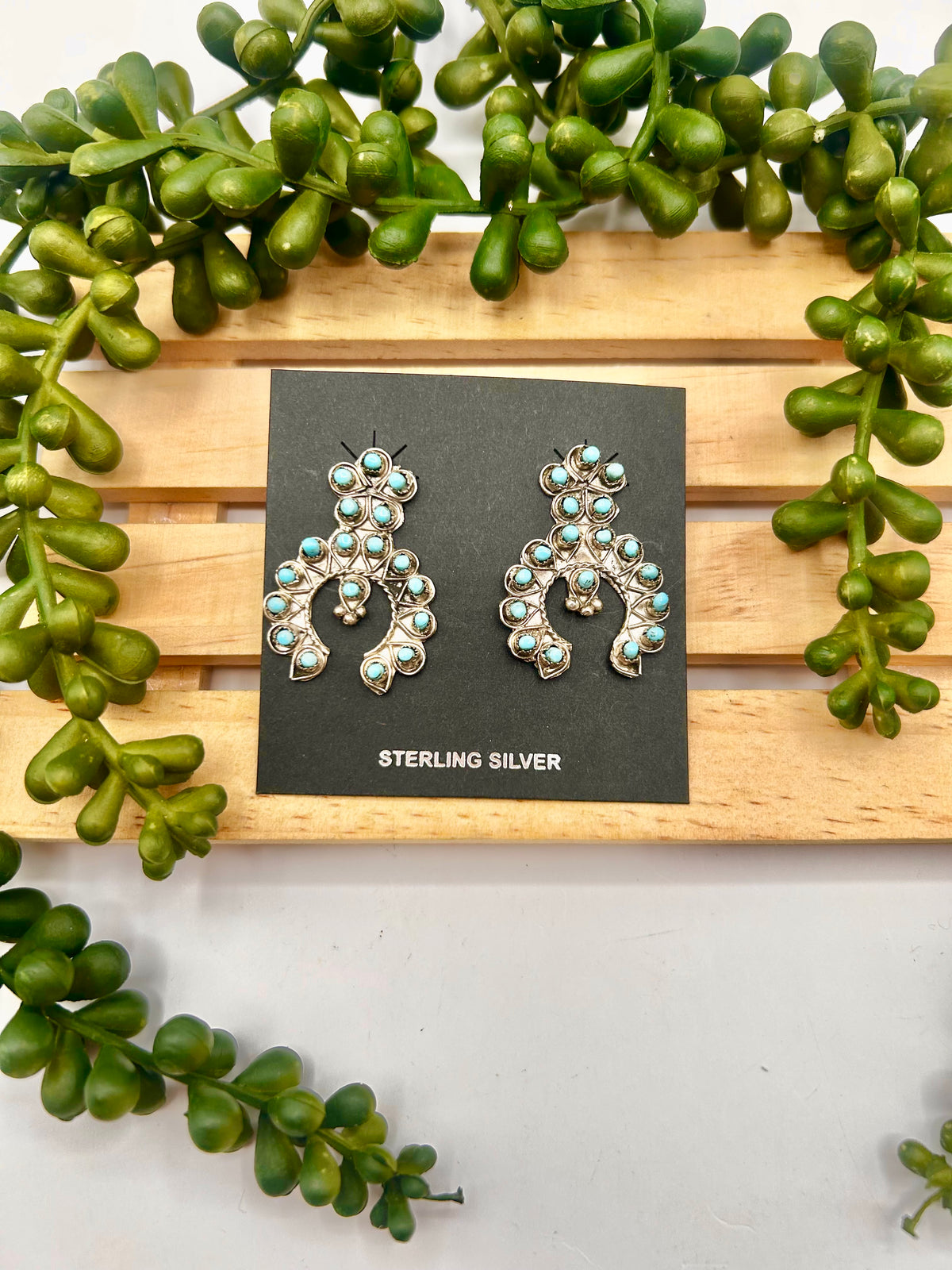 Zuni Made Kingman Turquoise & Sterling Silver Post Earrings