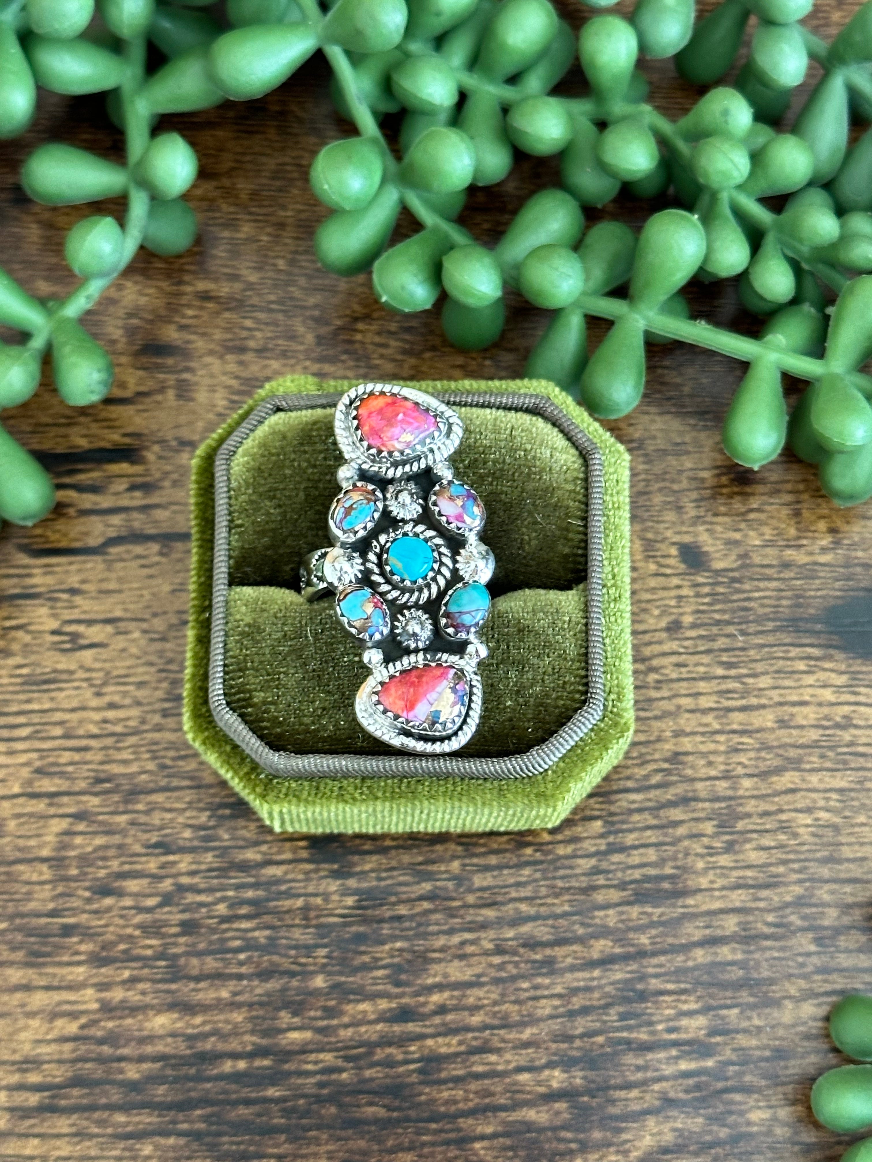 Southwest Handmade Mohave Turquoise & Sterling Silver Adjustable Ring