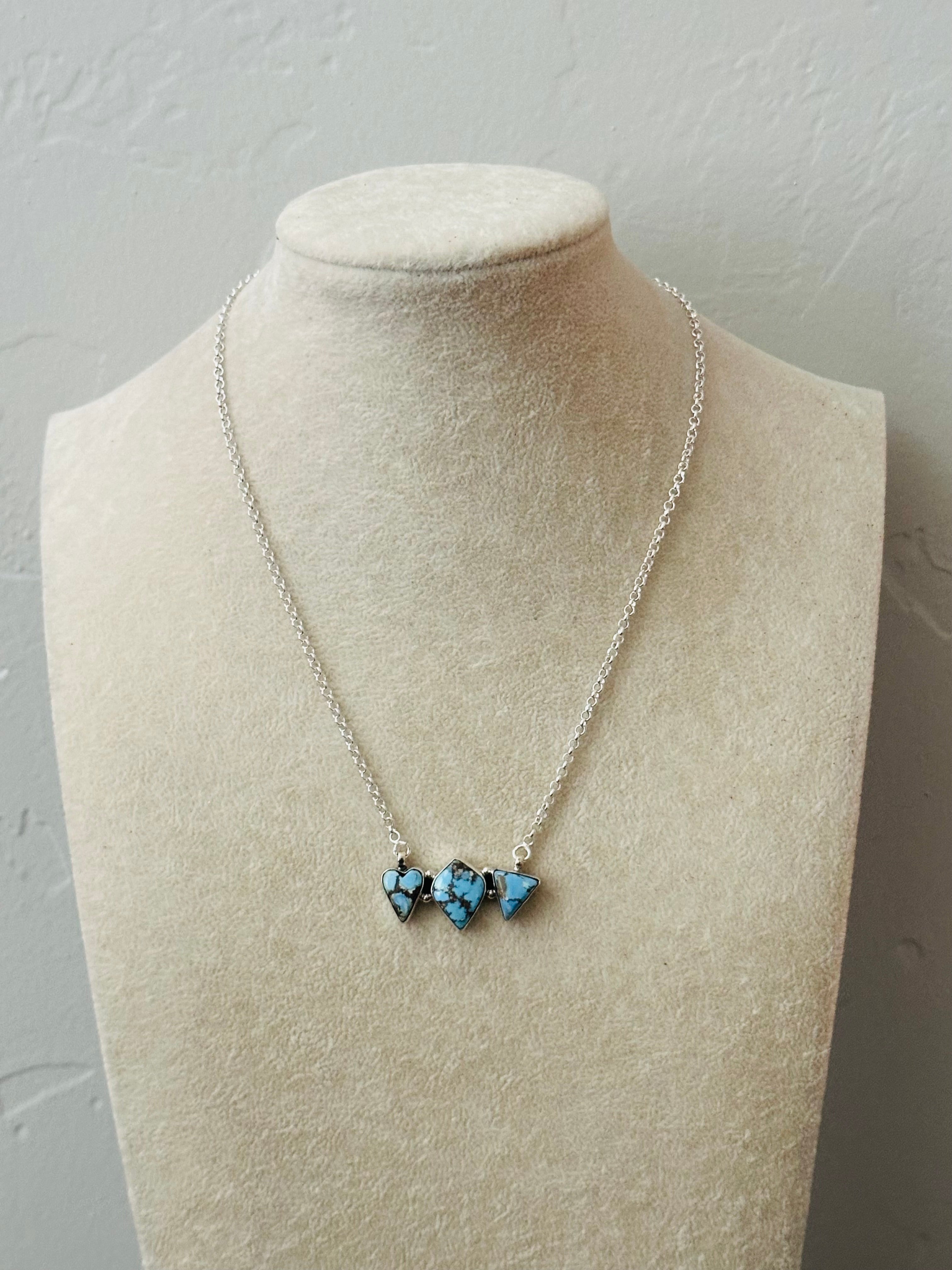 Southwest Handmade Golden Hills Turquoise & Sterling Silver Cluster Necklace