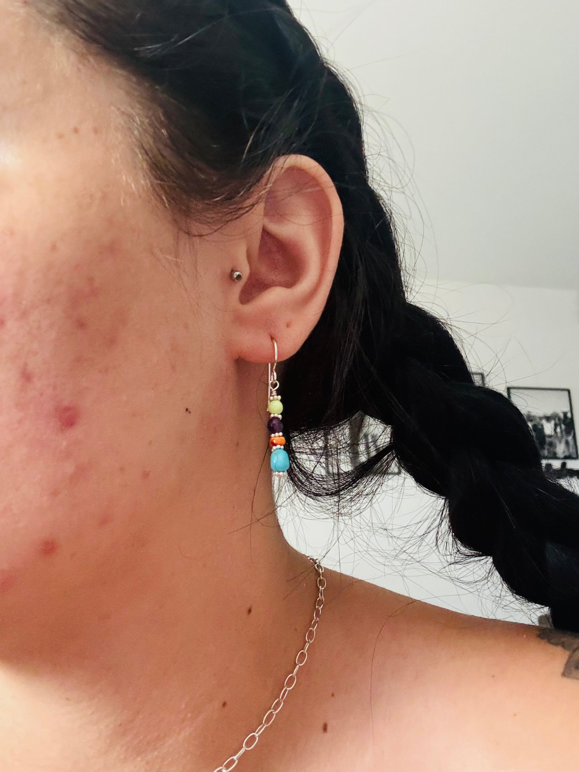 Corraine Smith Multi Stone & Sterling Silver Beaded Dangle Earrings