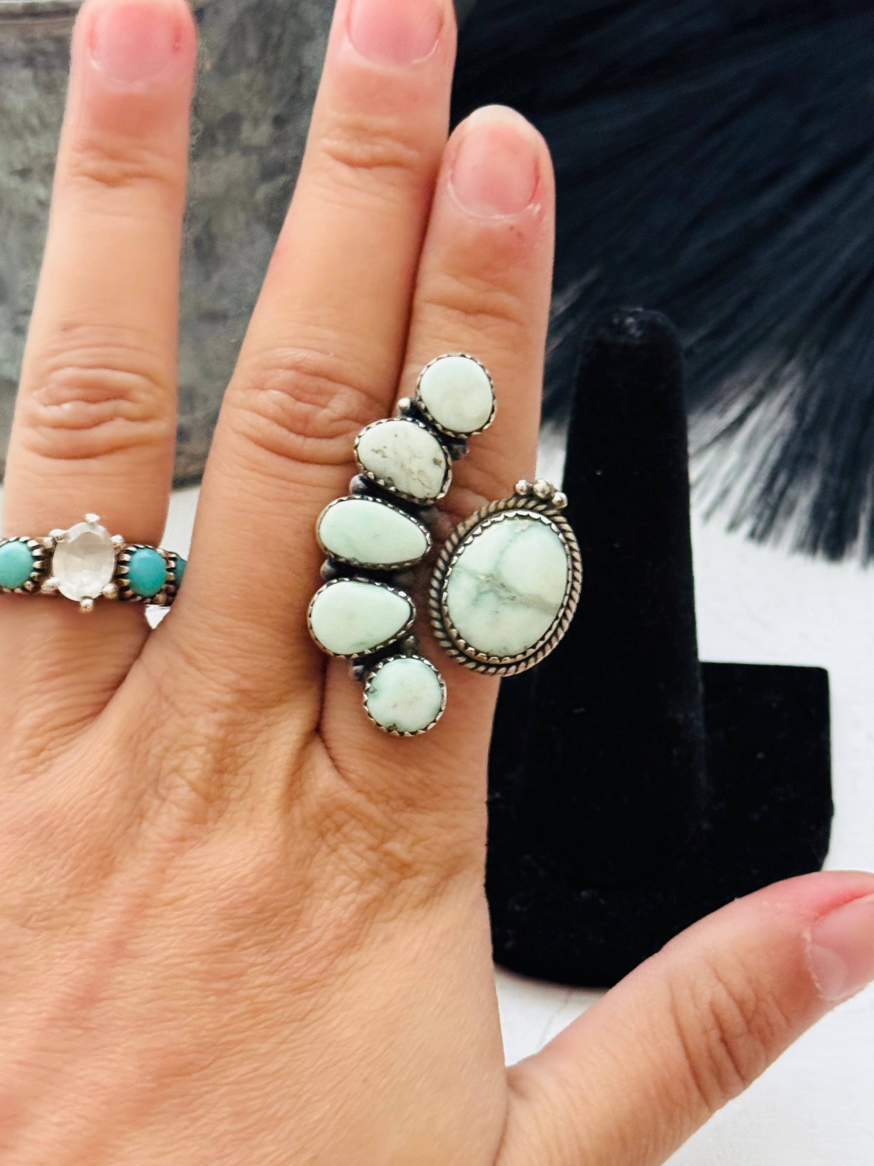 Southwest Handmade Paloma Variscite & Sterling Silver Adjustable Cluster Ring