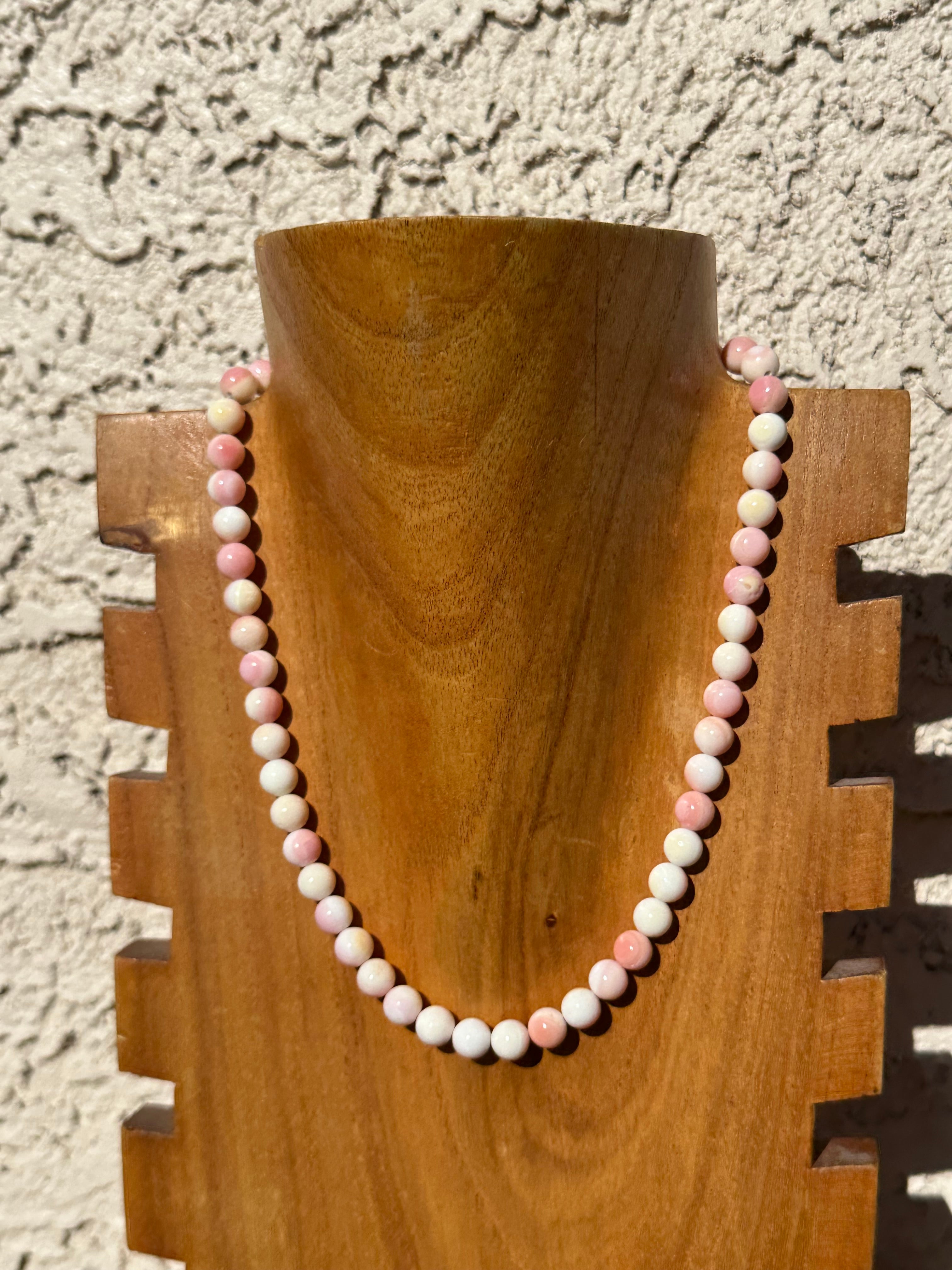 Navajo Strung Pink Conch & Sterling Silver Beaded Necklace