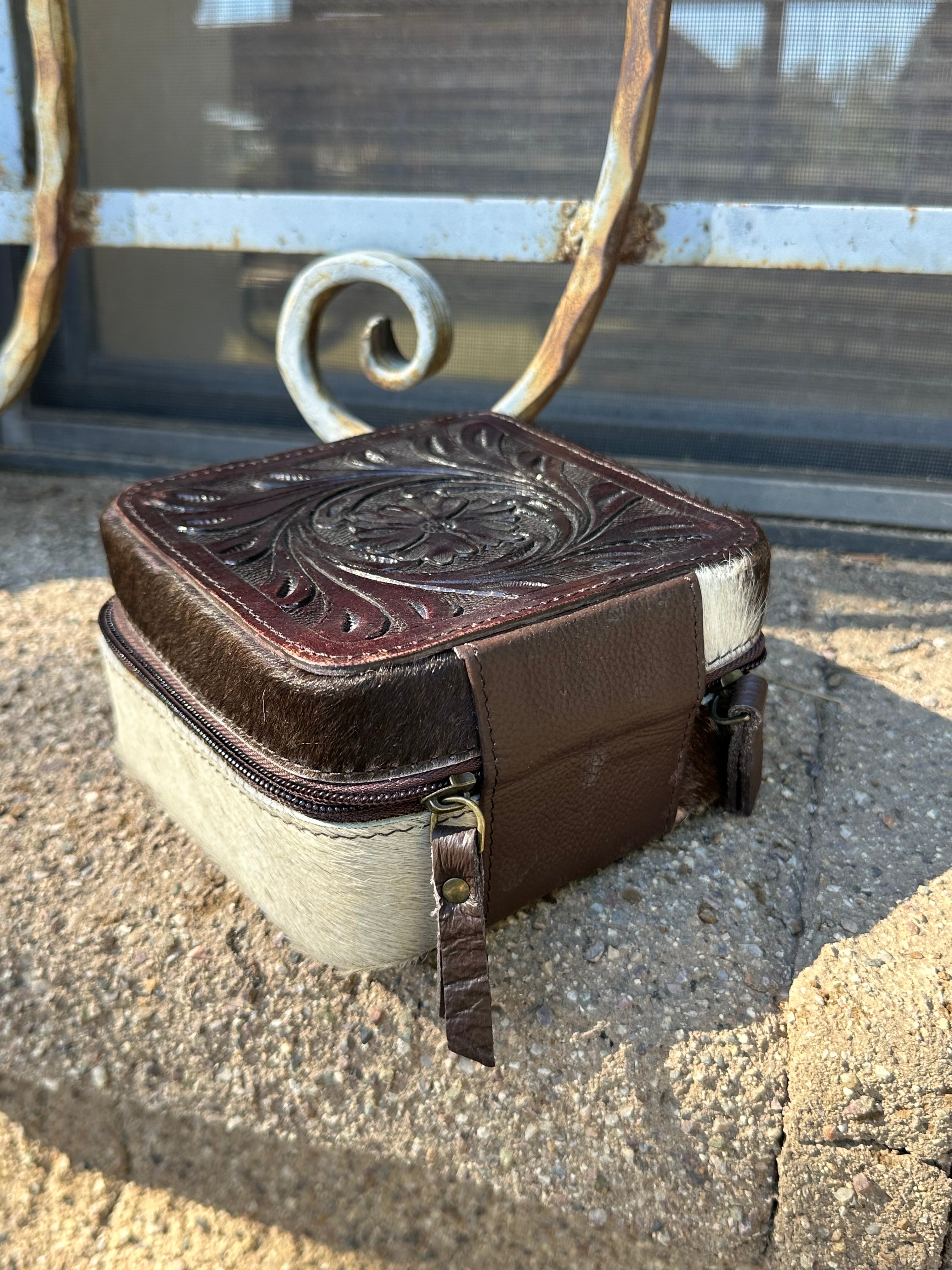 Genuine Tooled Leather Cowhide Jewelry Box