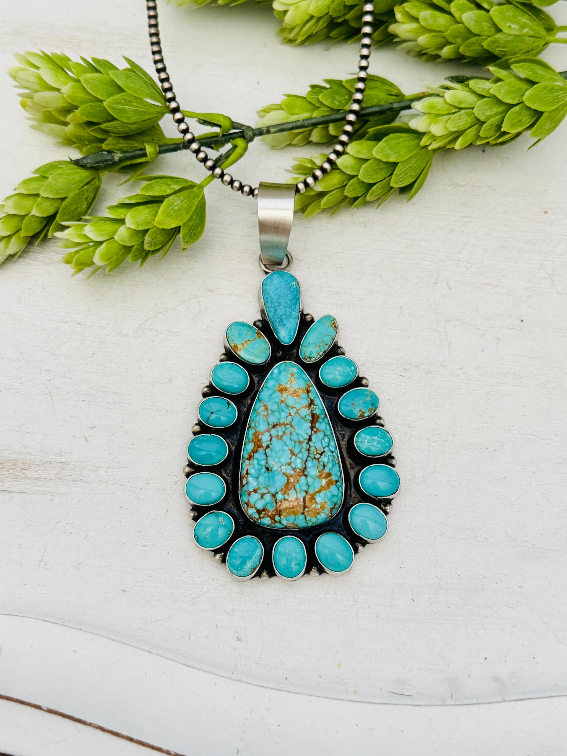 Ella Peters #8 Turquoise & Sterling Silver Cluster Pendant