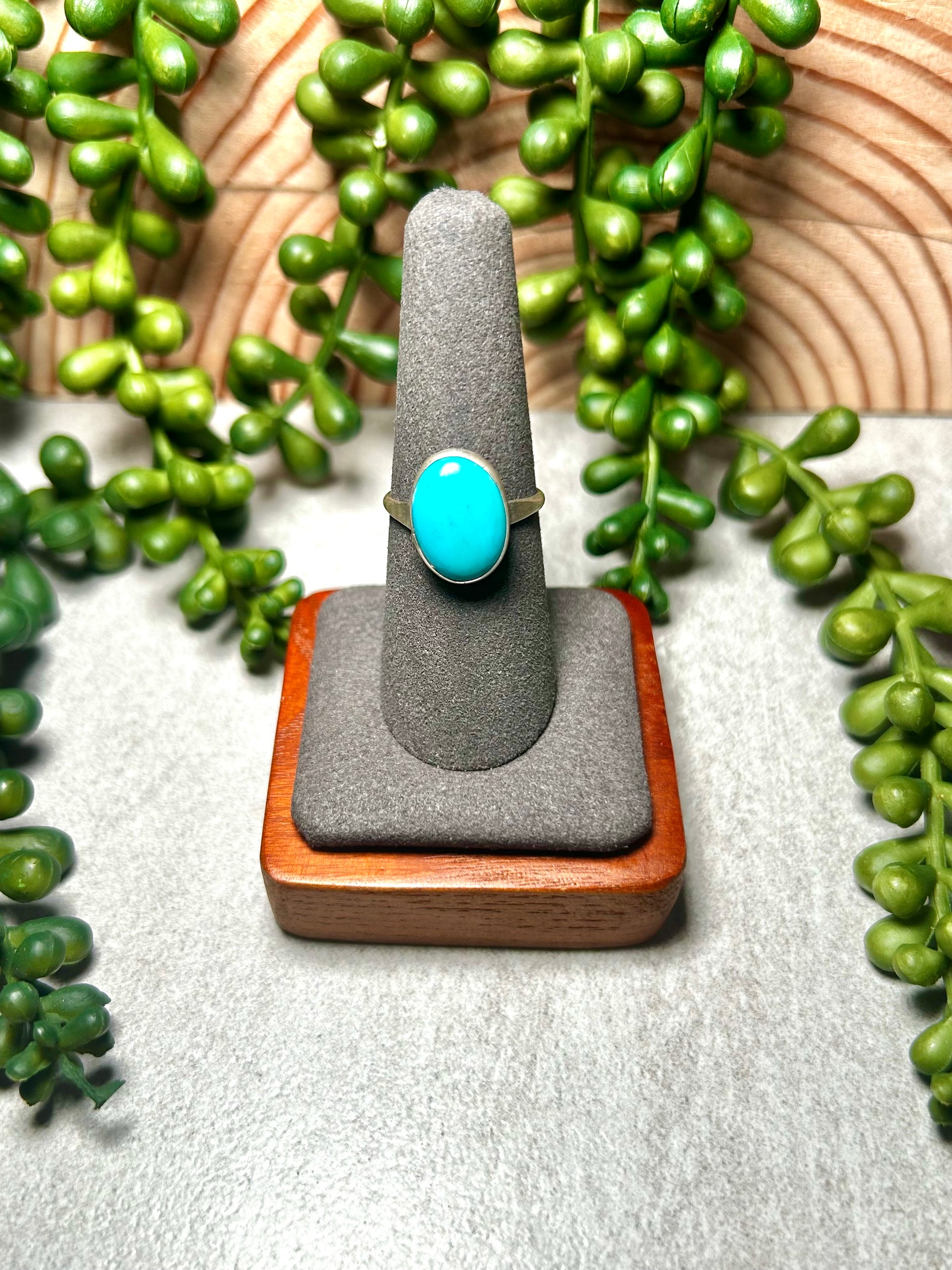 Navajo Made Kingman Turquoise & Sterling Silver Ring Size 7.5