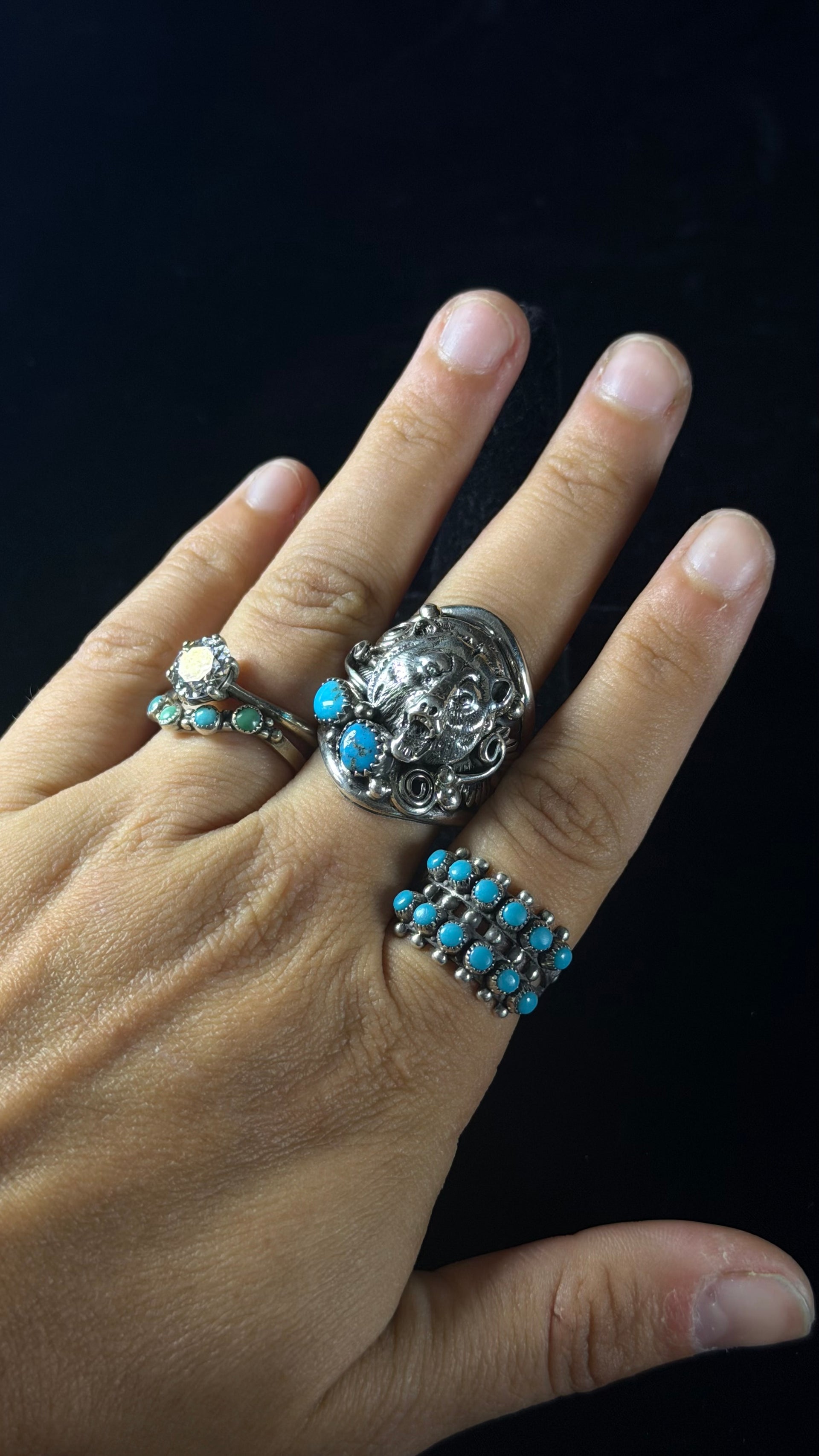 Navajo Made Kingman Turquoise & Sterling Silver Bear Ring
