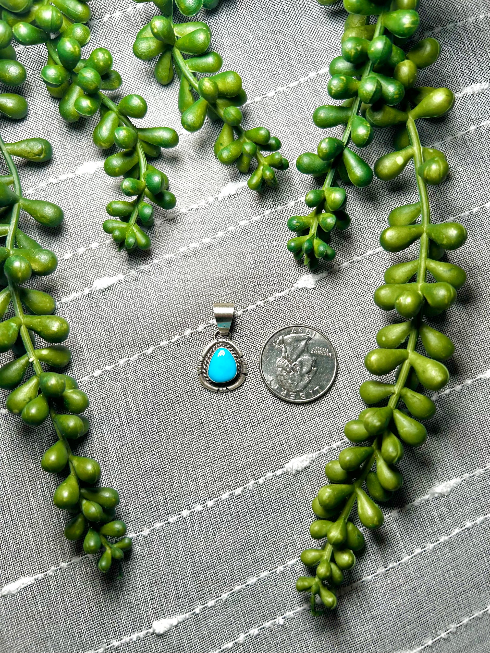 Navajo Made Kingman Turquoise & Sterling Silver Pendant