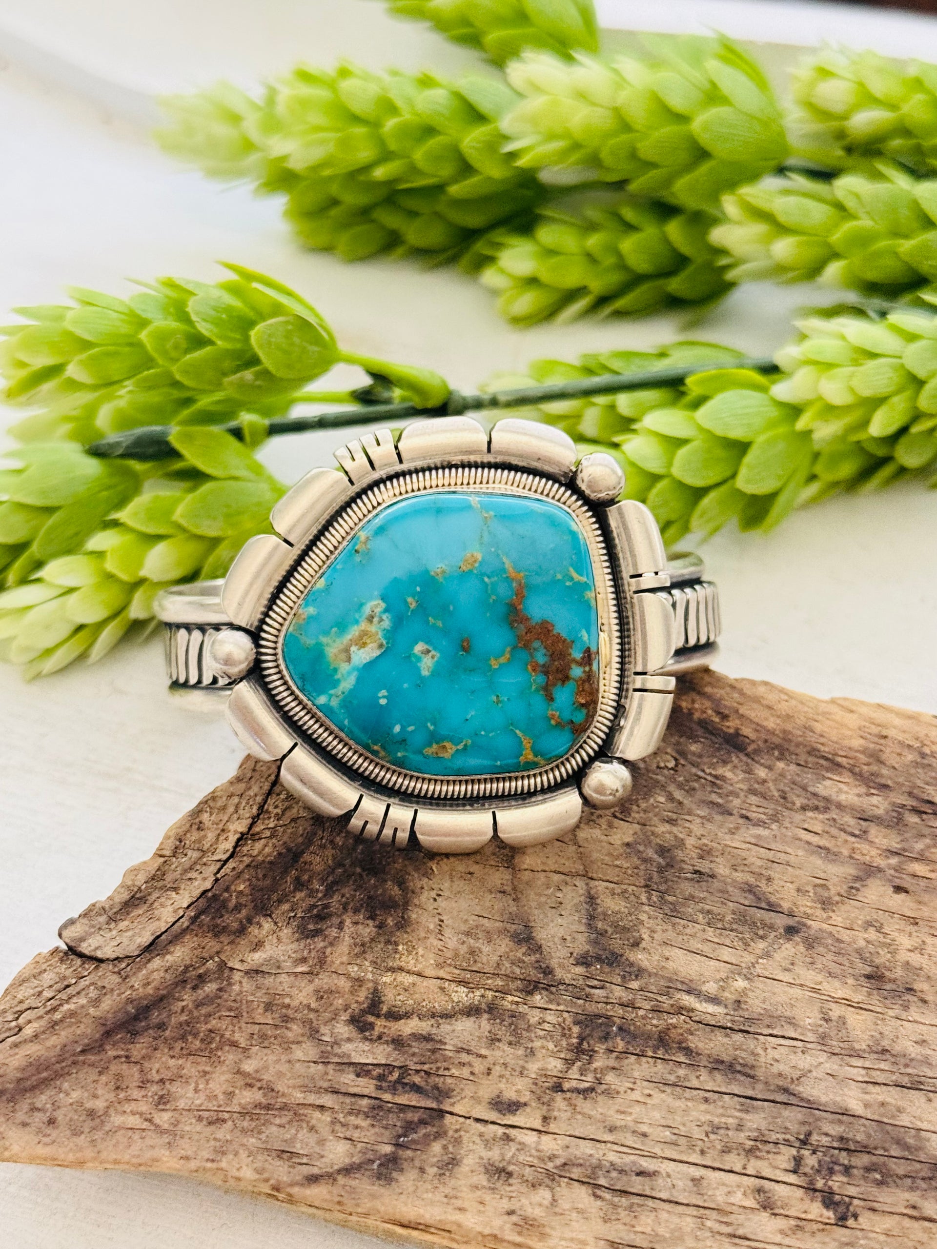 Wydell Billie Natural Turquoise Mountain & Sterling Silver Cuff Bracelet