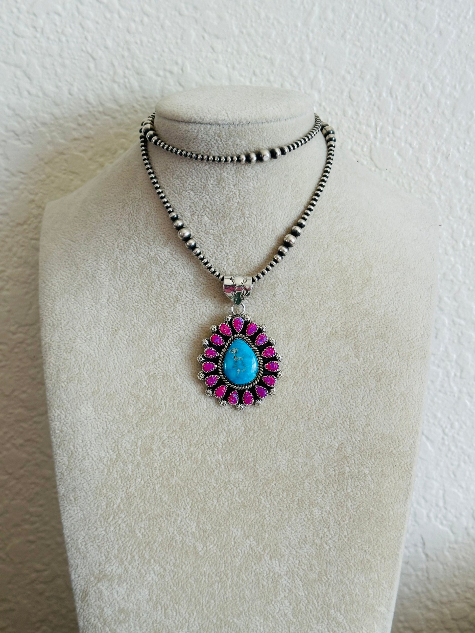 Southwest Handmade Multi Stone & Sterling Silver Cluster Pendant
