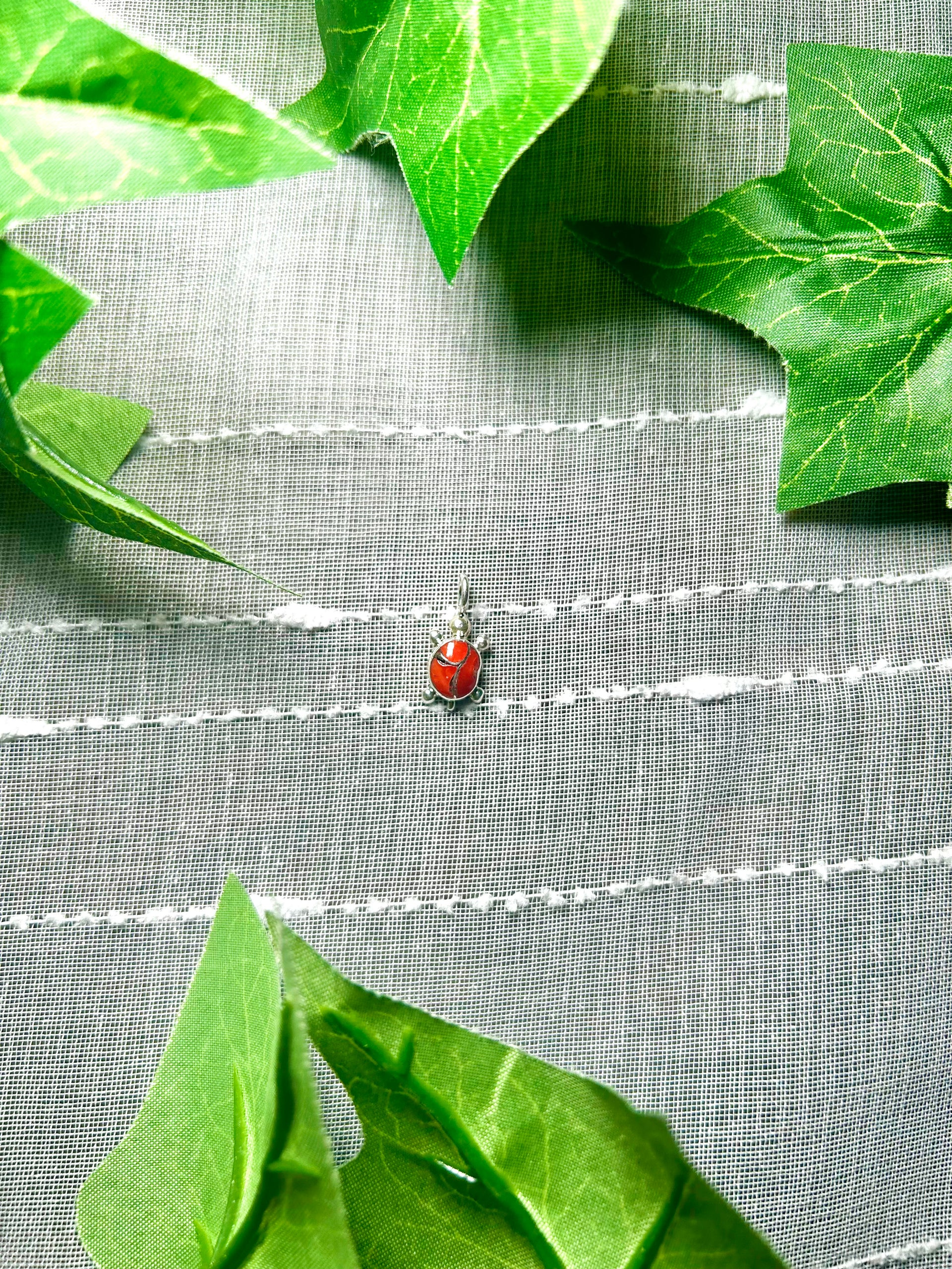 Zuni Coral & Sterling Silver Pendant