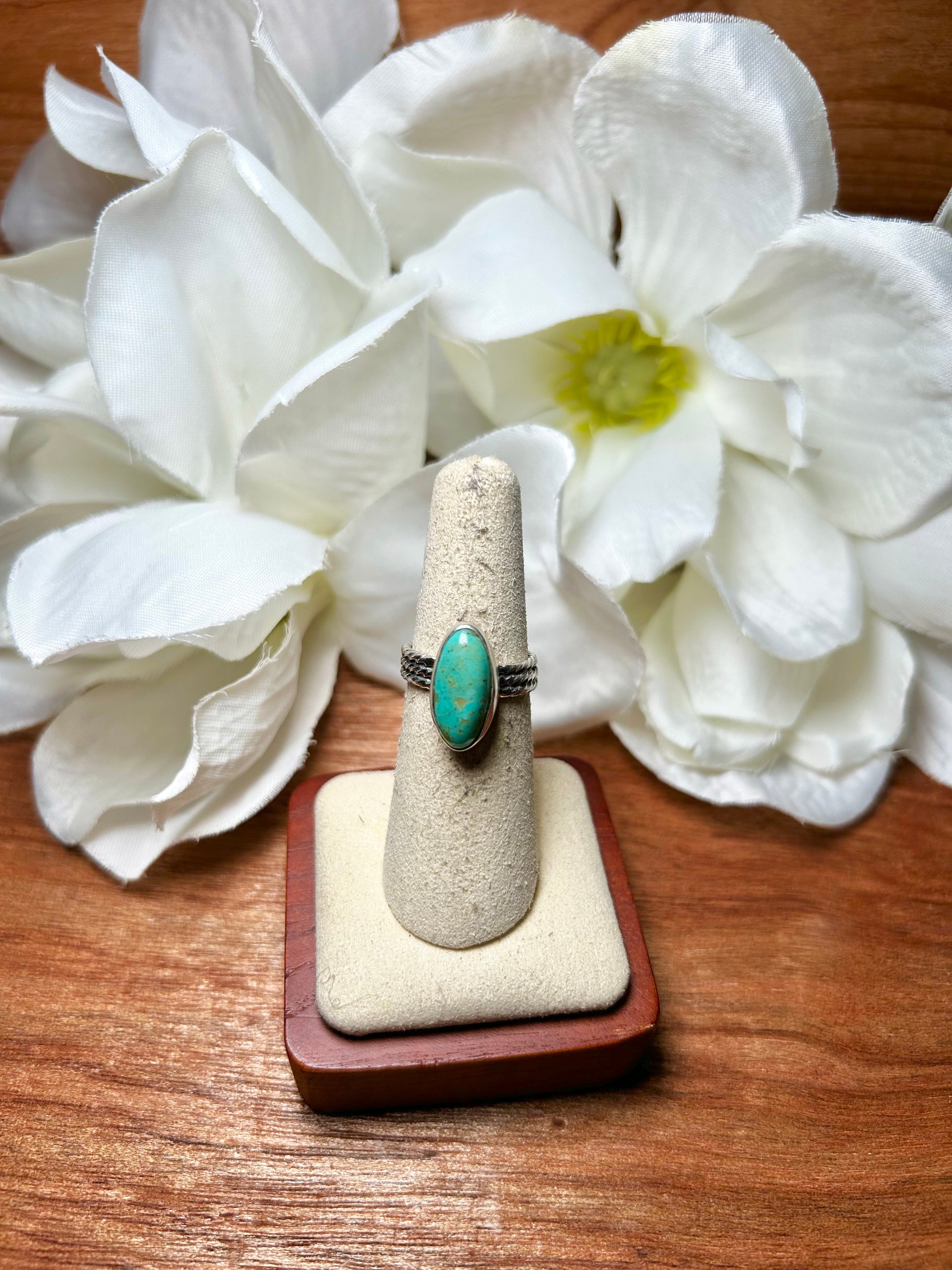 Navajo Made Green Turquoise & Sterling Silver Cluster Ring Size 6.25