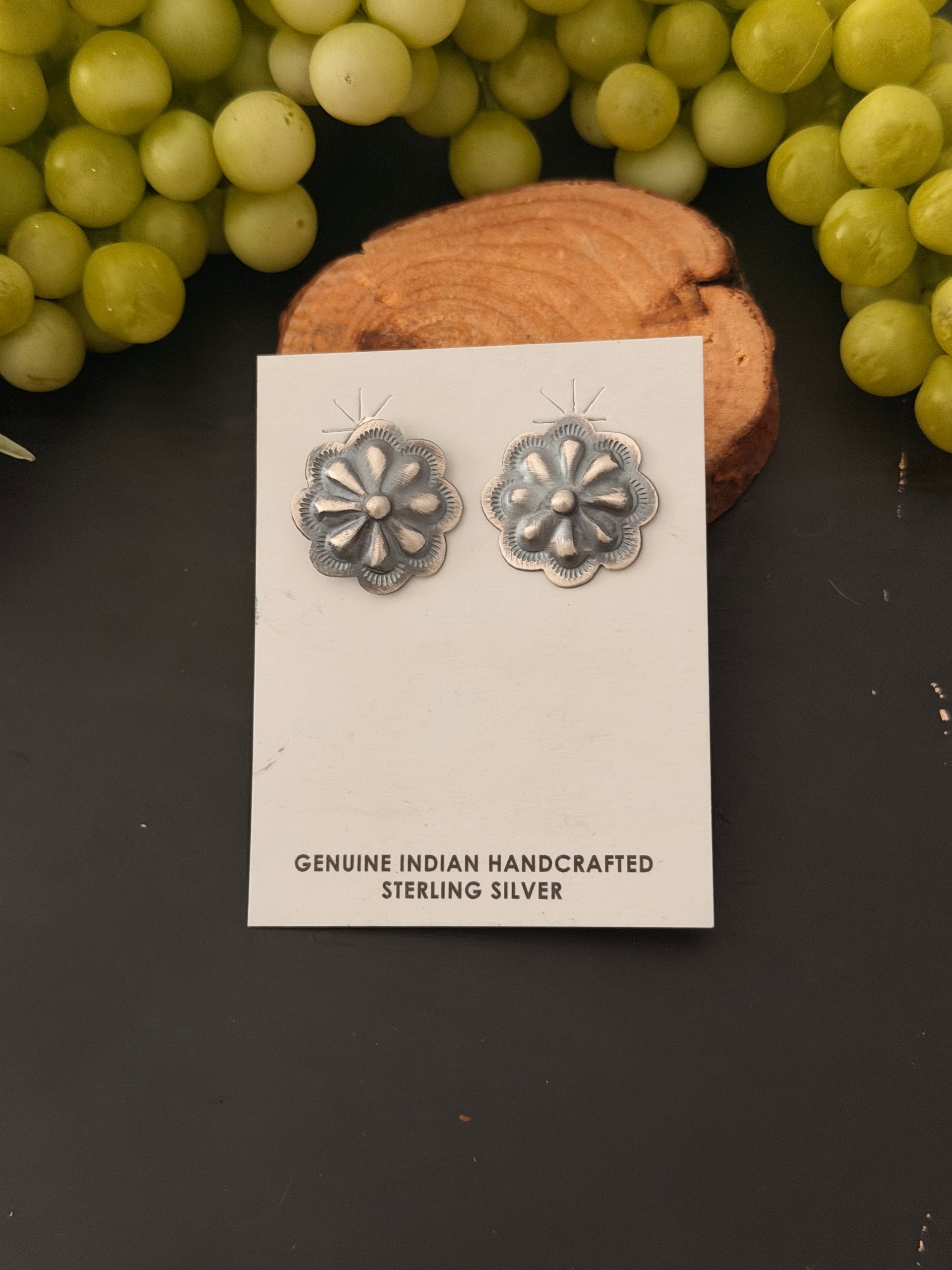 Navajo Made Sterling Silver Post Concho Earrings