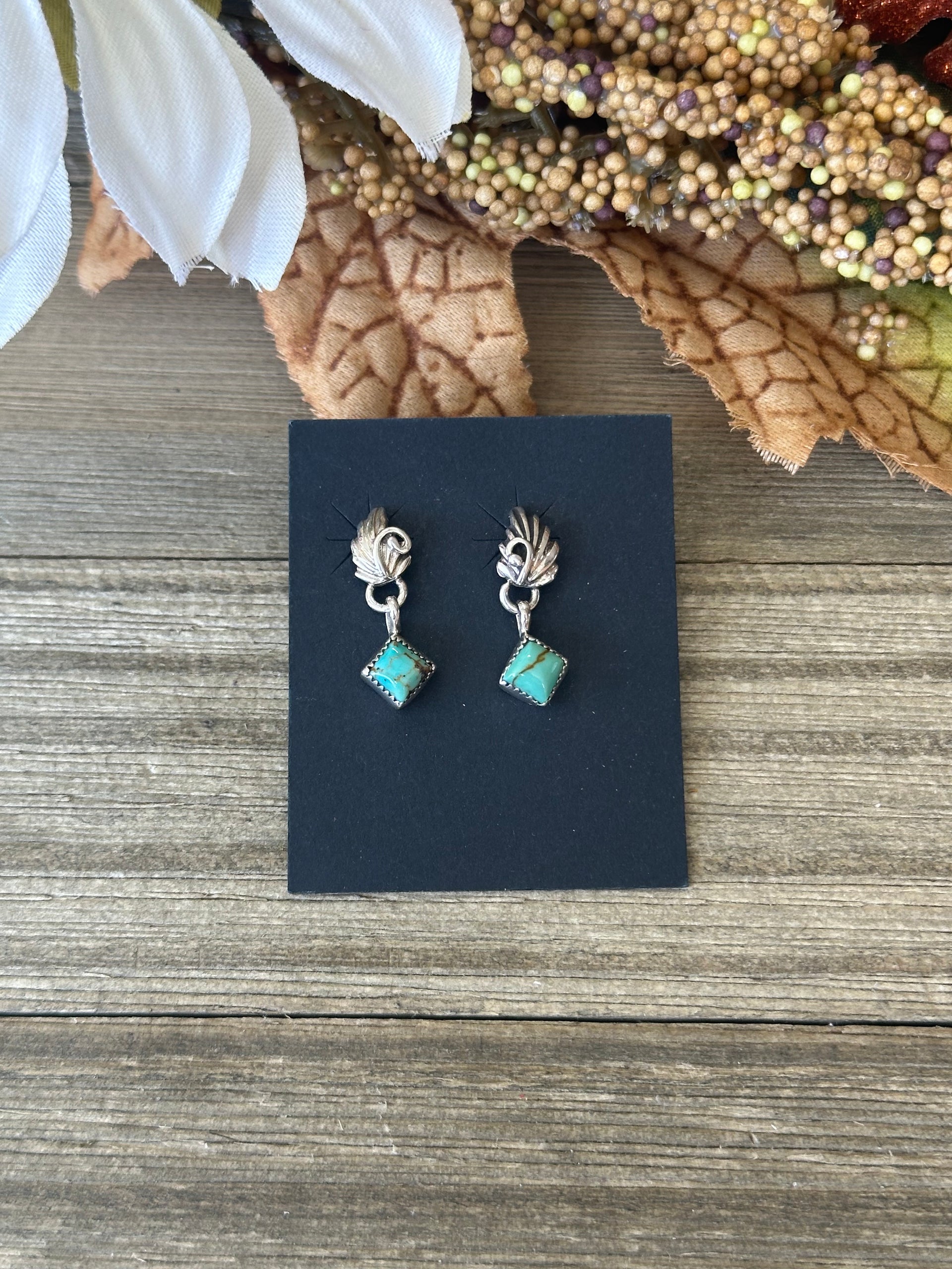 Navajo Made Royston Turquoise & Sterling Silver Post Earrings