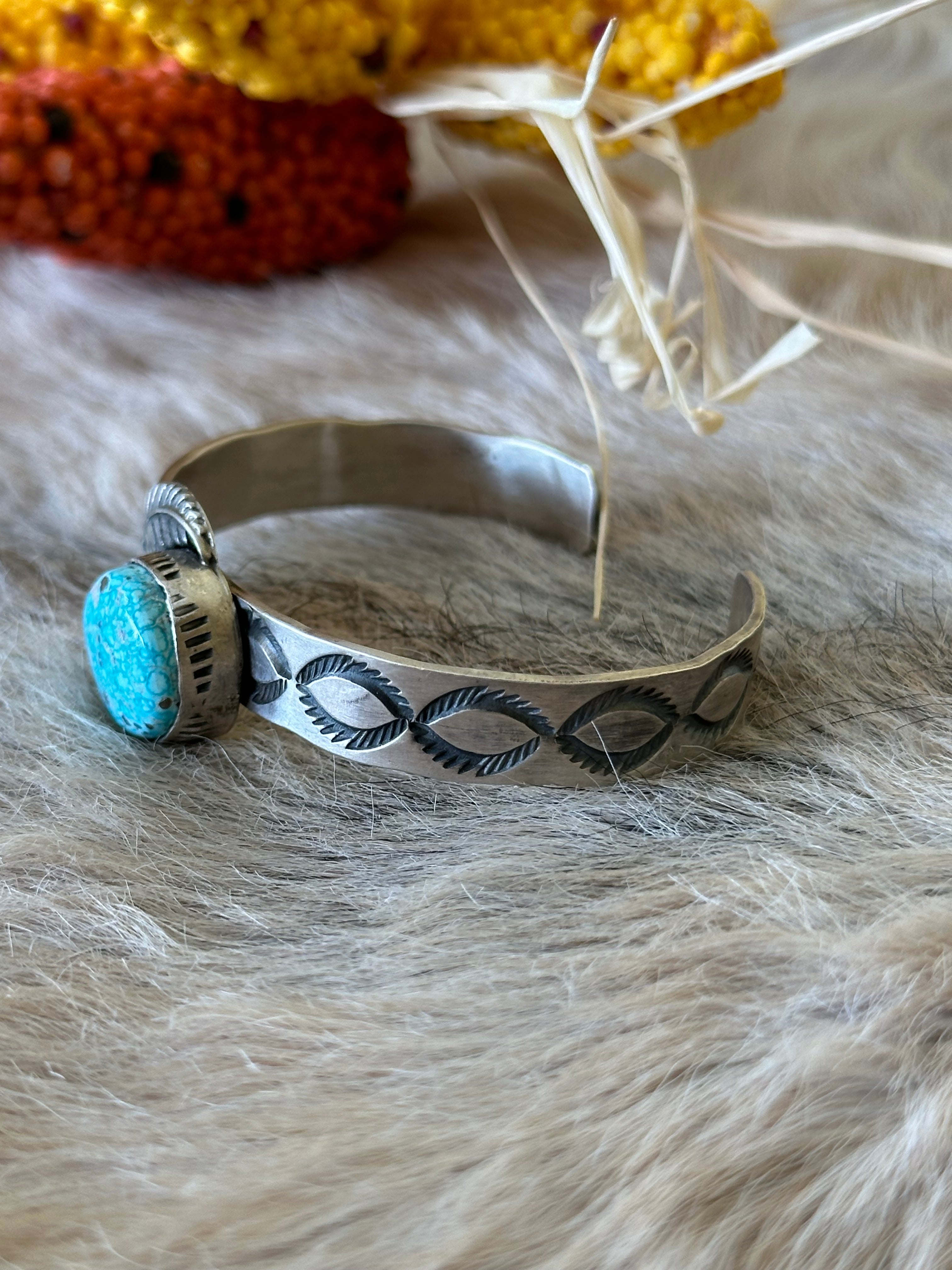 Navajo Made White Water Turquoise & Sterling Silver Cuff Bracelet