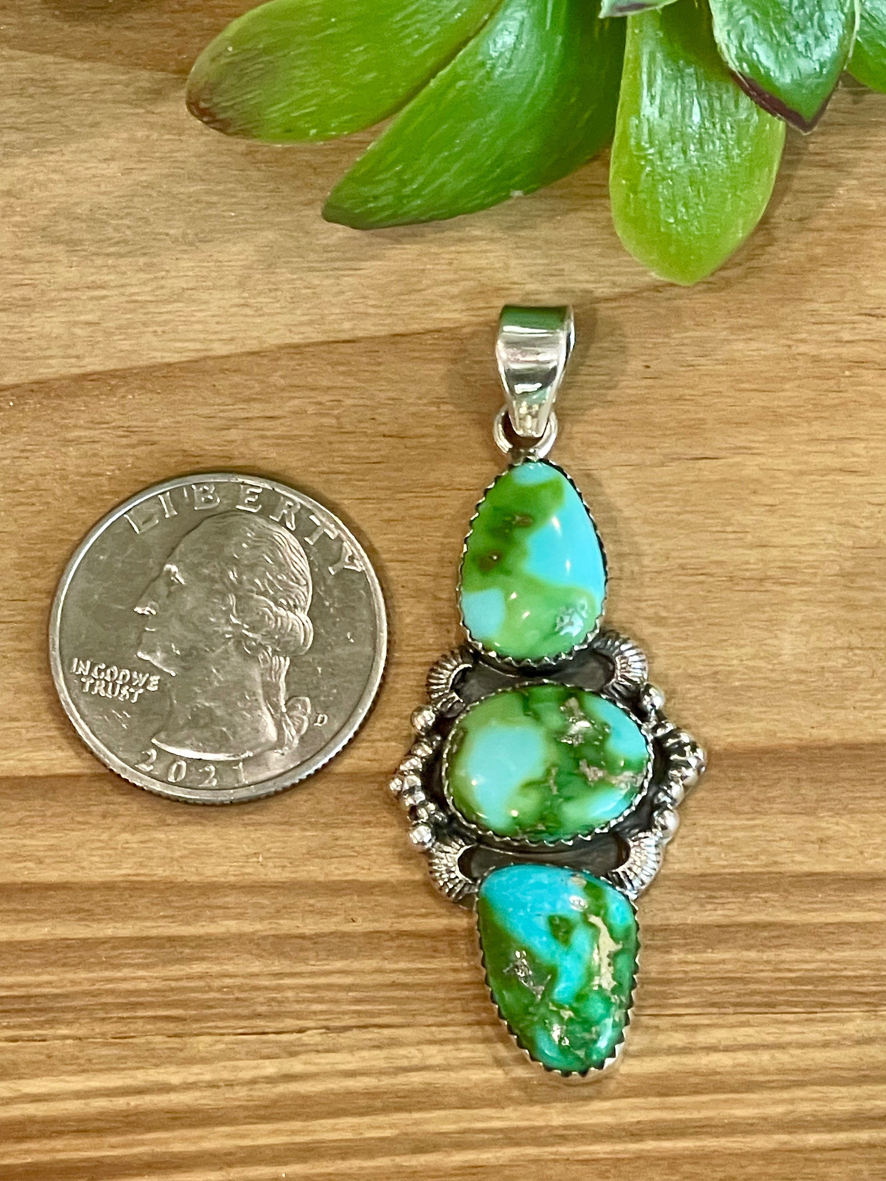 Southwest Handmade Sonoran Mountain Turquoise & Sterling Silver Pendant