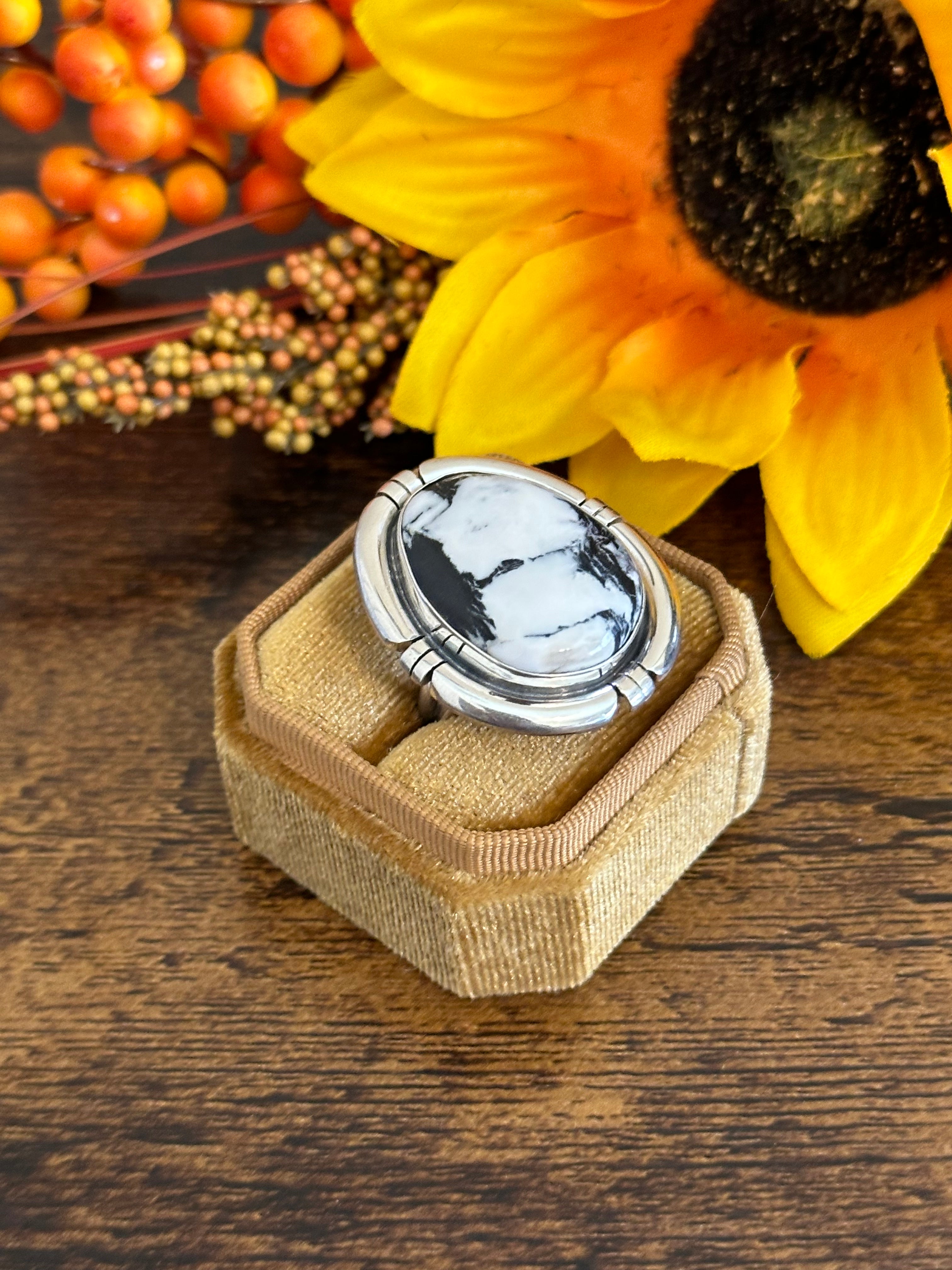 Larry Kaye White Buffalo & Sterling Silver Adjustable Ring