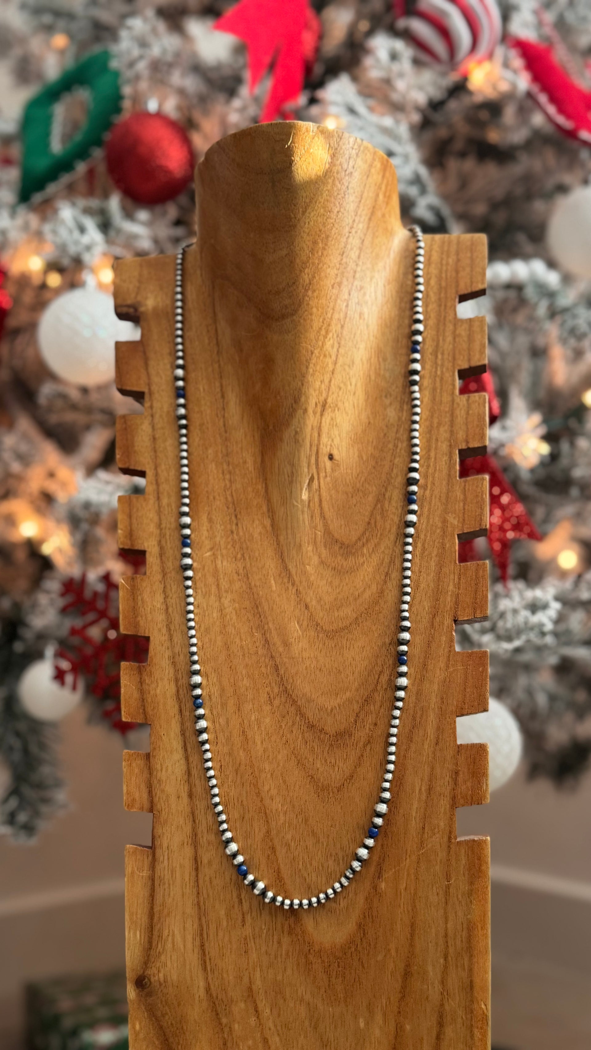 Navajo Strung Lapis & Sterling Silver Graduated Pearl Necklace