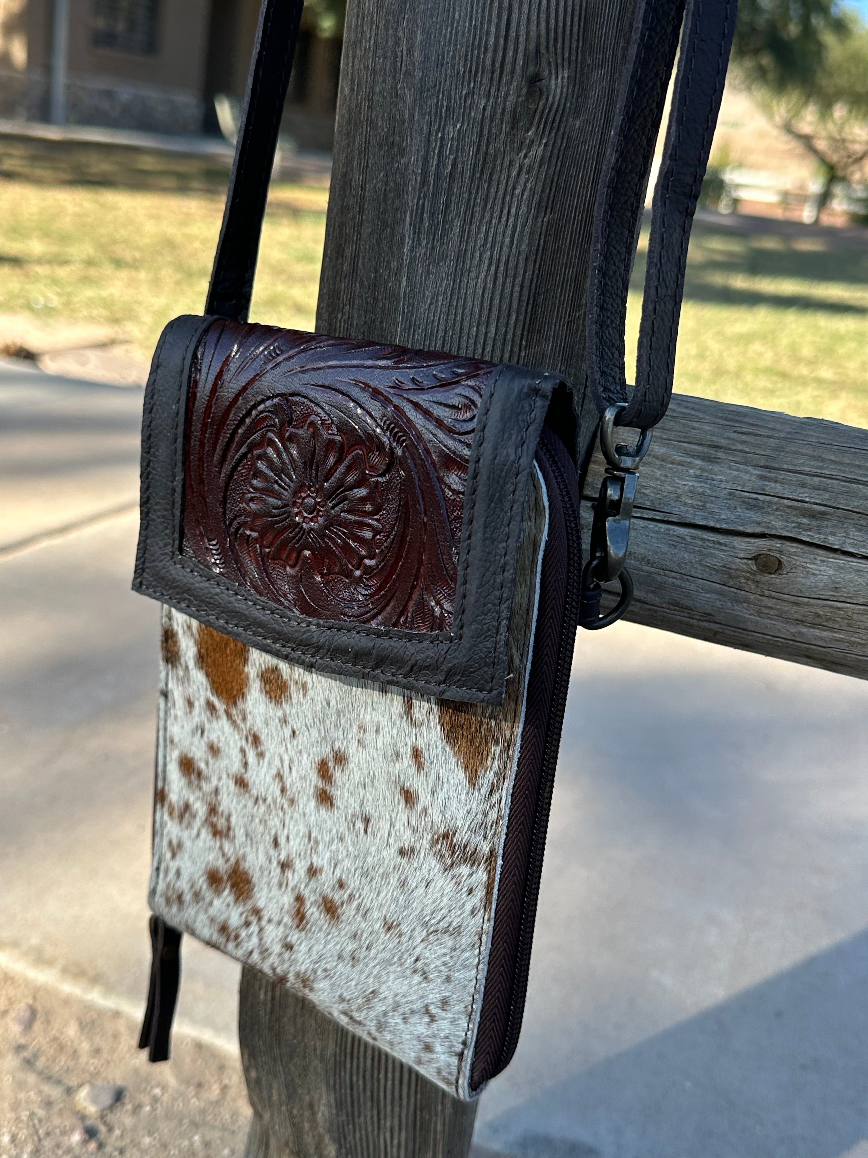 Genuine Tooled Leather & Cowhide Purse