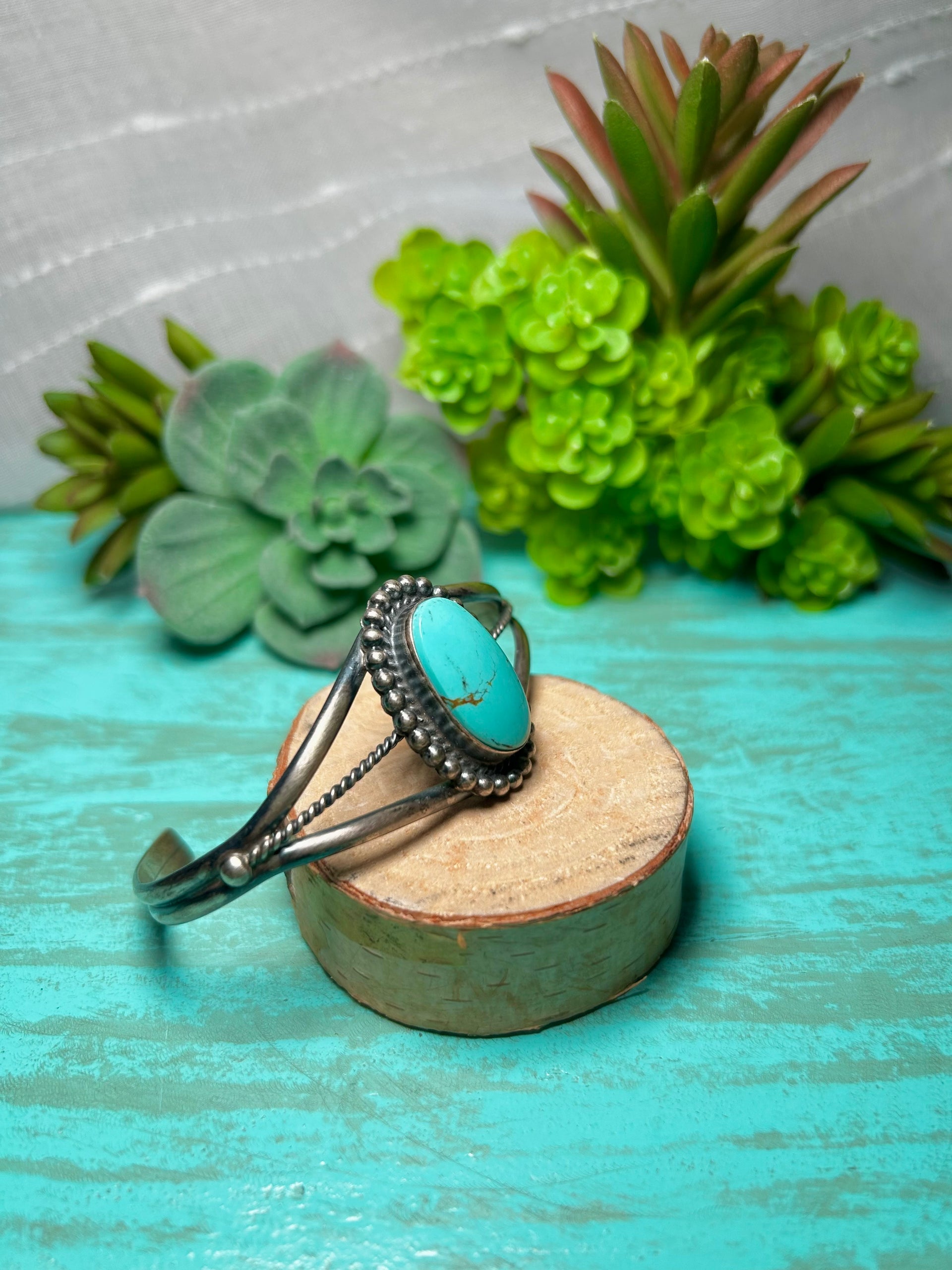 Navajo Made Kingman Turquoise & Sterling Silver Cuff Bracelet