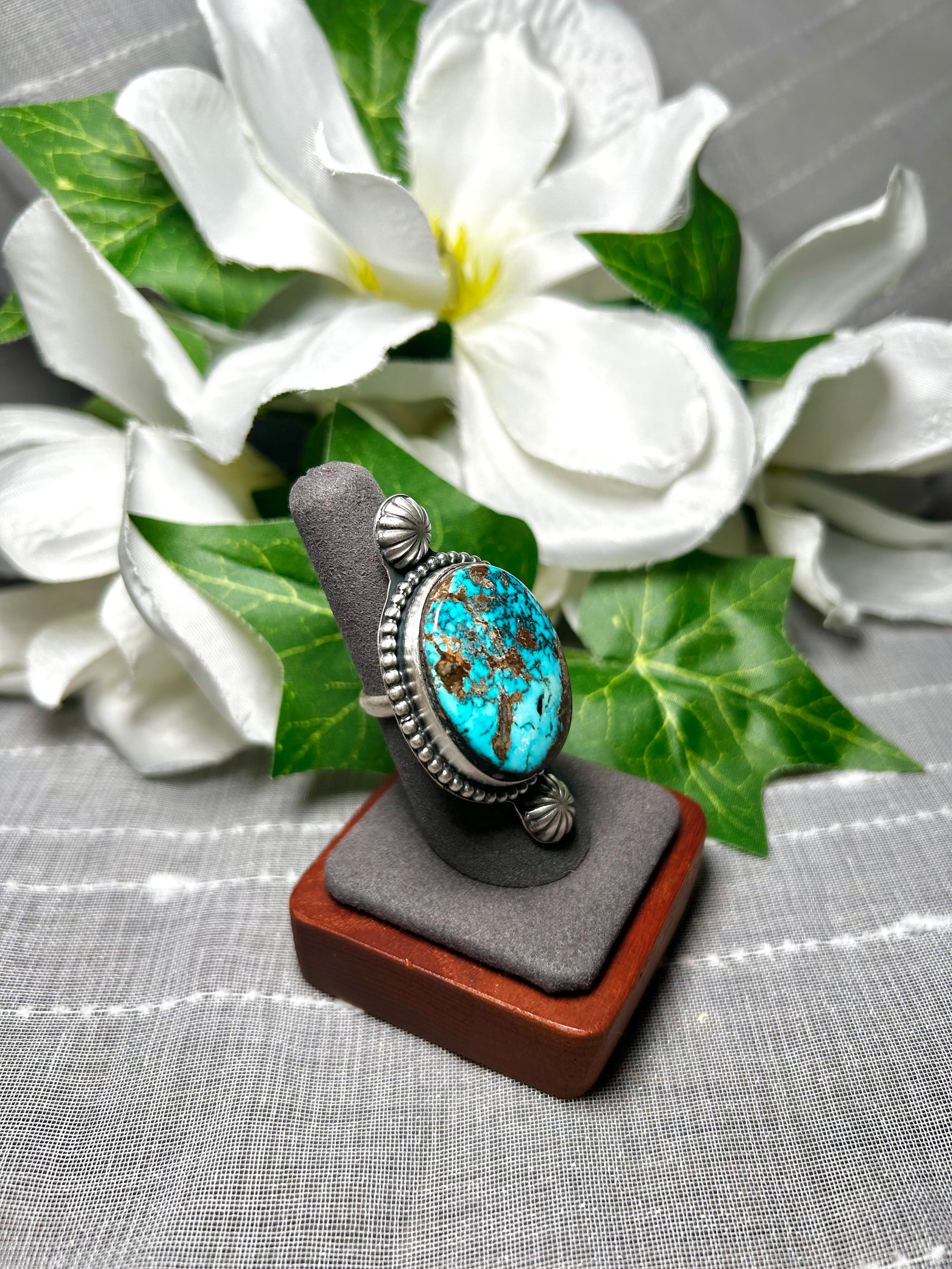 Navajo Made Kingman Turquoise & Sterling Silver Ring Size 7