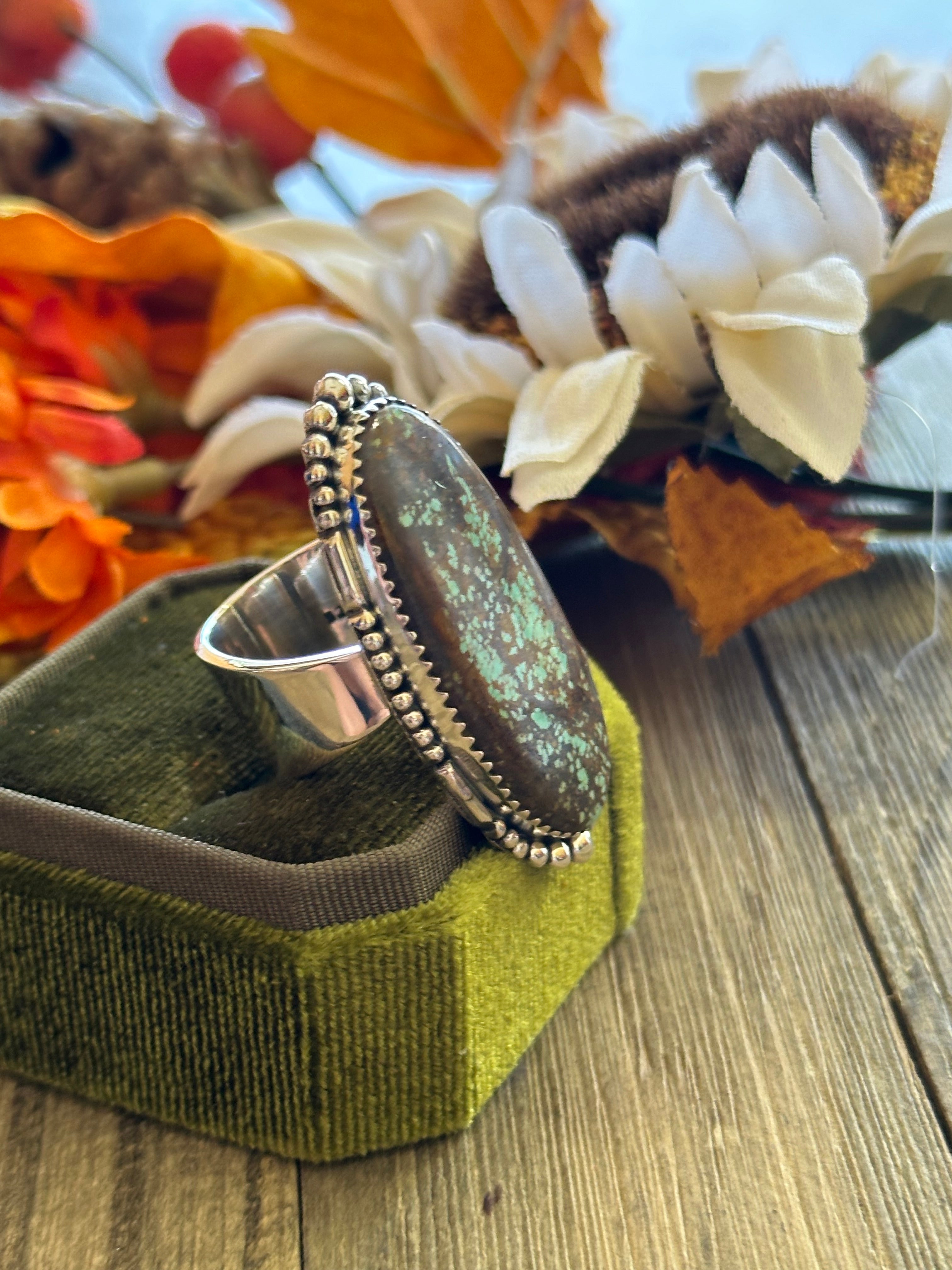 Southwest Handmade #8 Turquoise & Sterling Silver Adjustable Ring