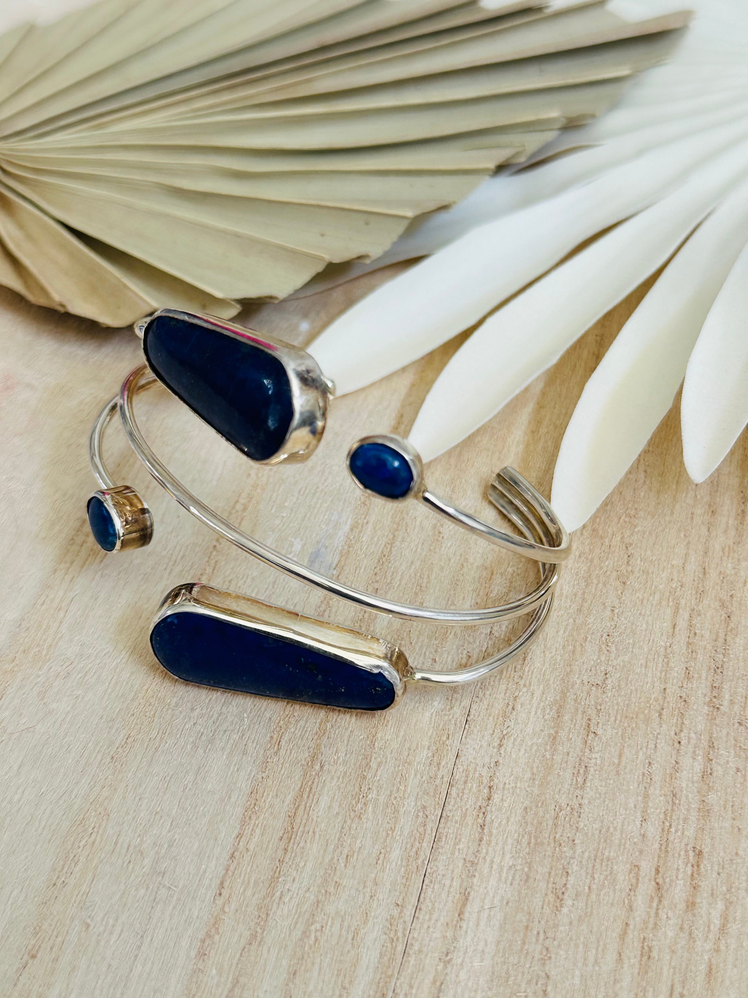 Navajo Made Lapis & Sterling Silver Cuff Bracelet