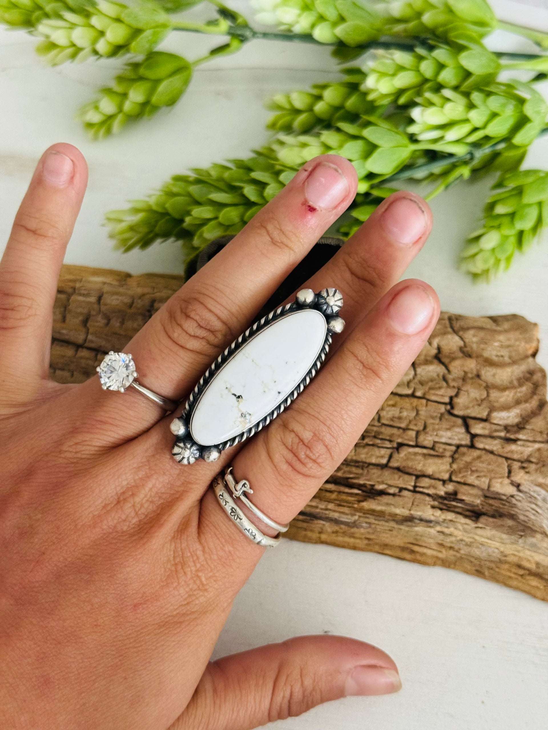 Augustine Largo White Buffalo & Sterling Silver Adjustable Ring