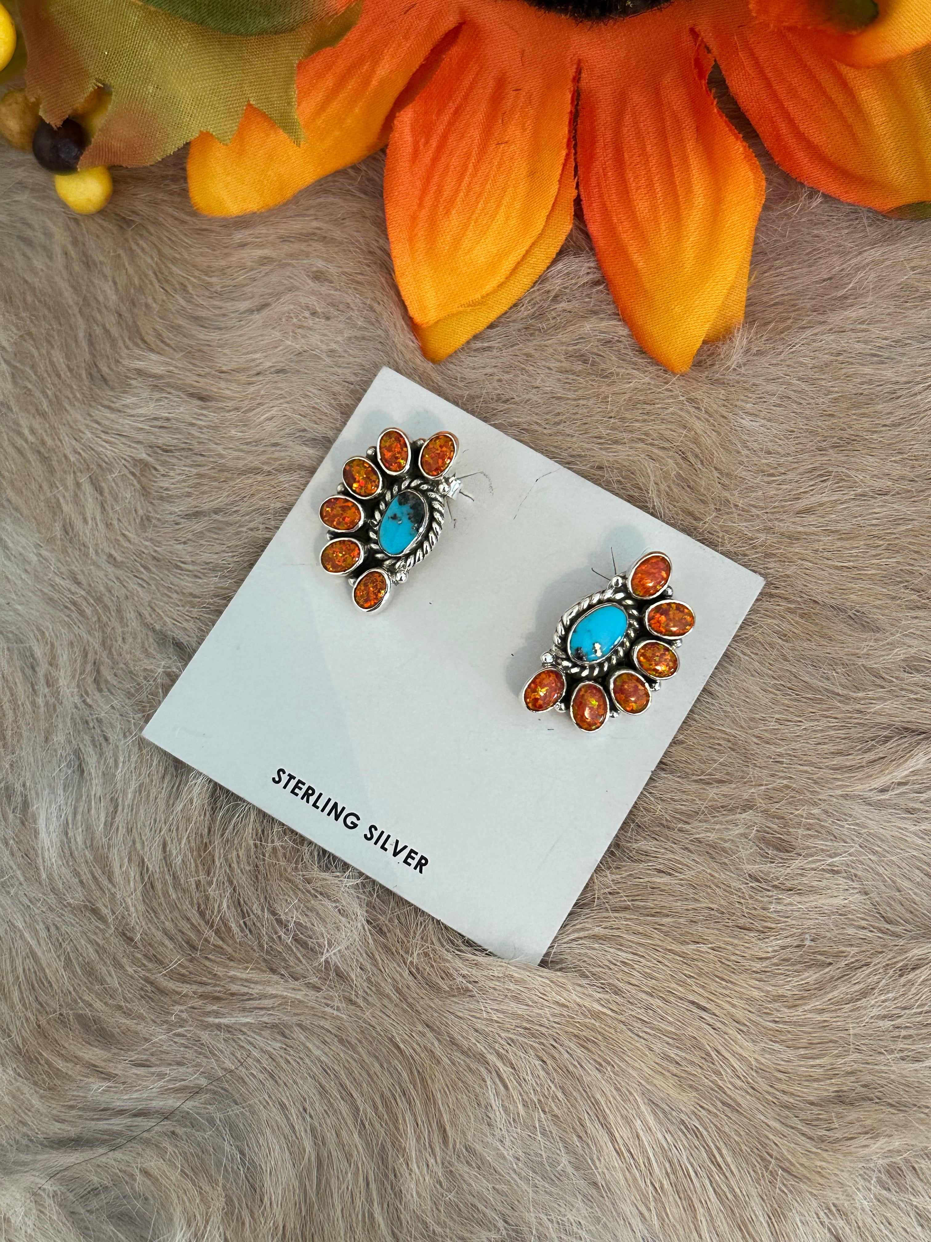 Southwest Handmade Multi Stone & Sterling Silver Post Earrings