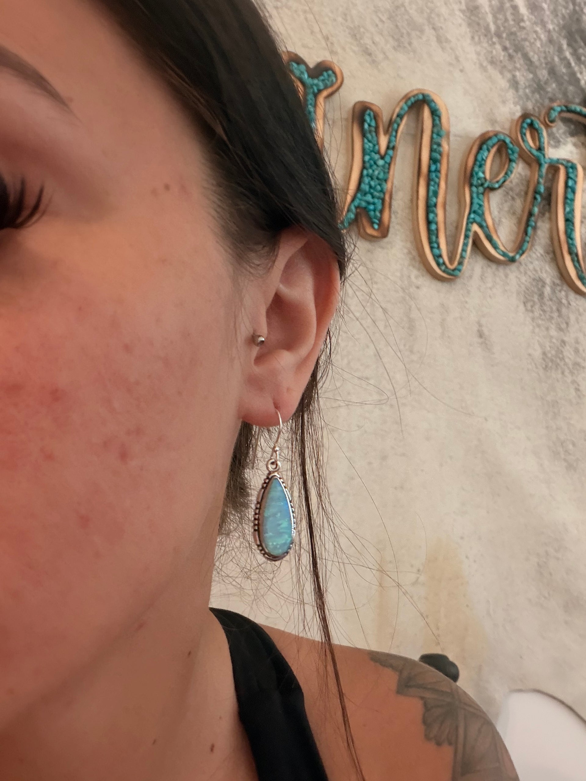 Navajo Made Opal (Man Made) & Sterling Silver Dangle Earrings